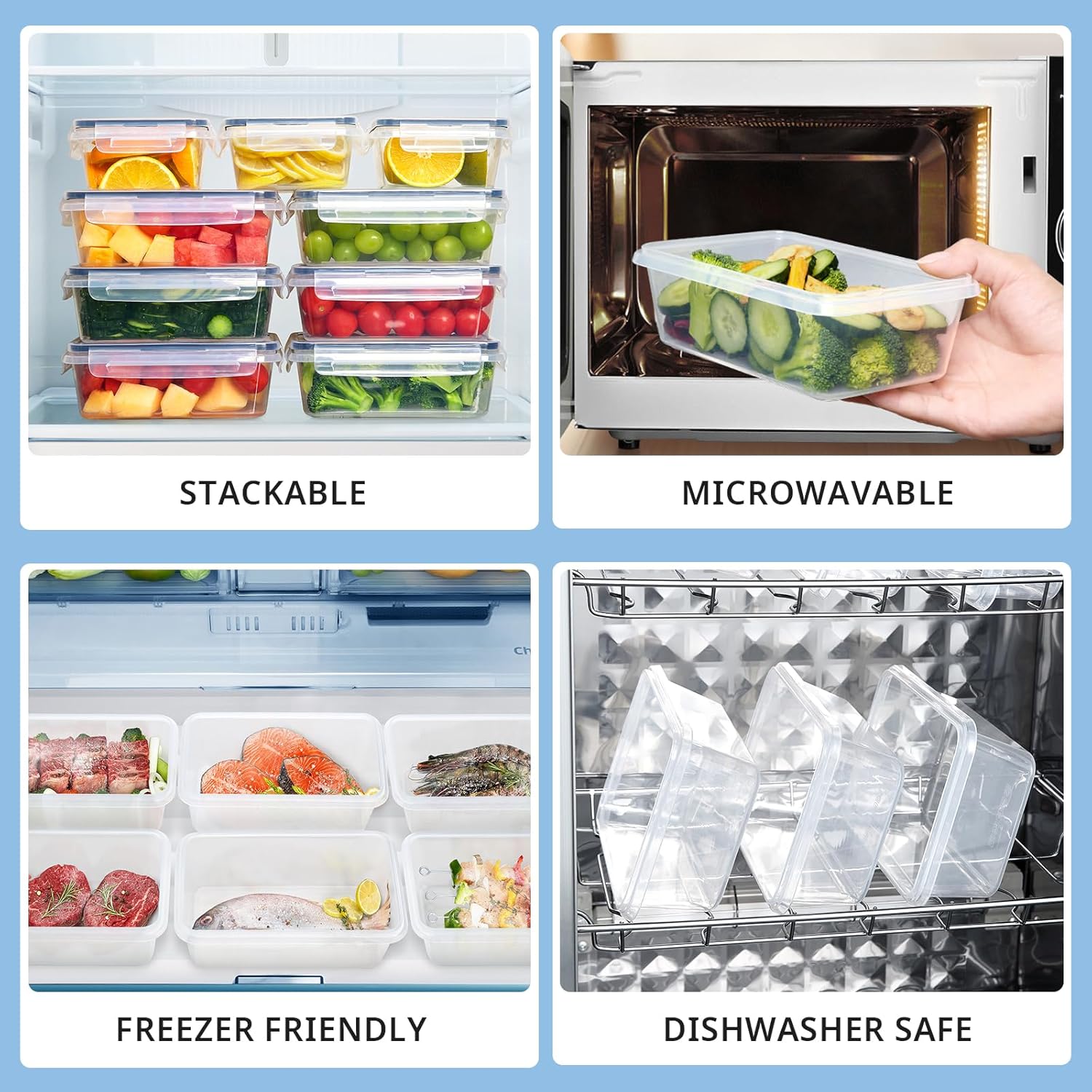 10 Frischhaltedosen mit Deckel (5 x 1 L + 5 x 520 ml), Gefrierbehälter & Meal-Prep-Boxen, BPA-frei, luftdicht, stapelbar – Küche & Lebensmittelbox – Bild 3