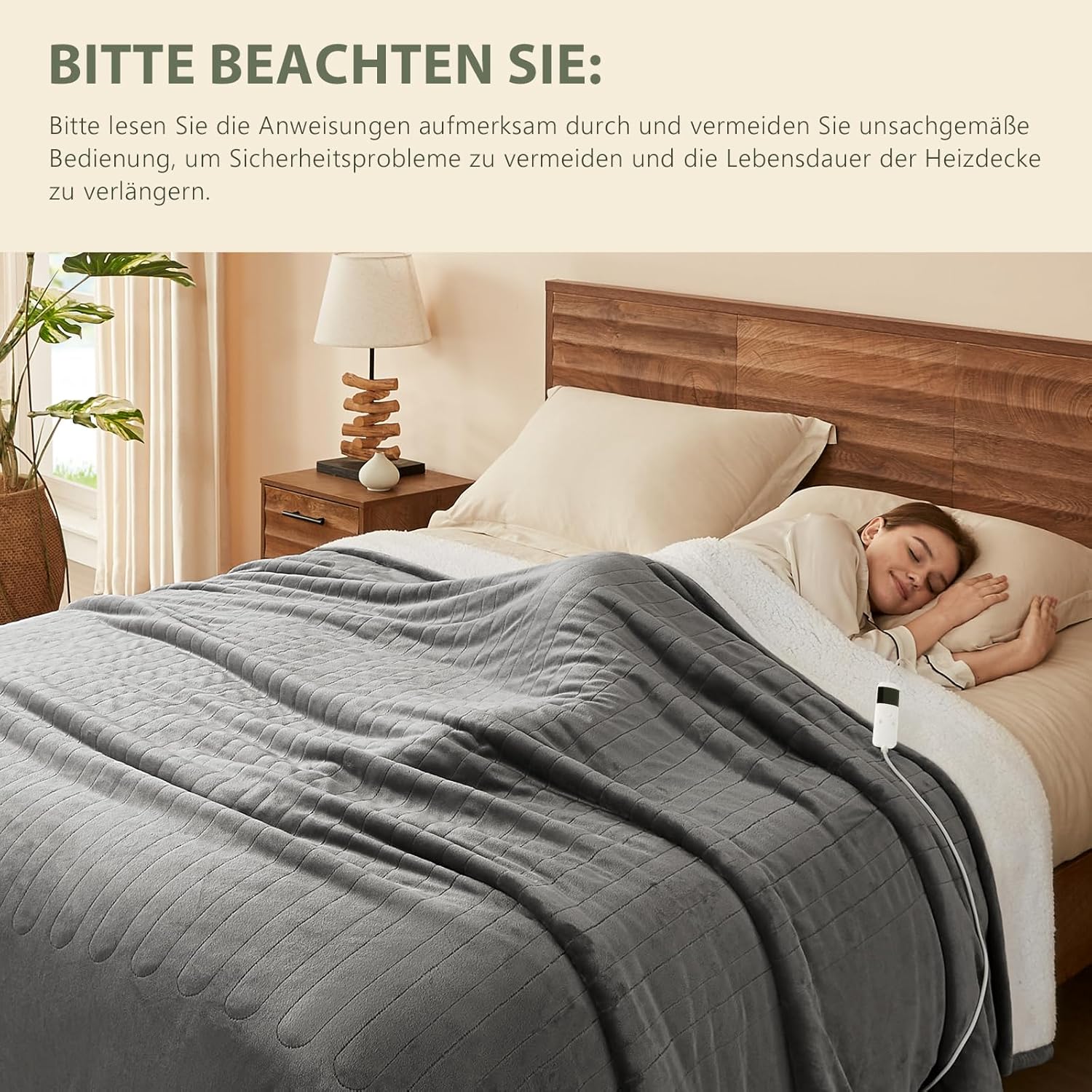 L'AGRATY Heizdecke, 180 x 130 cm, Wärme-Heizdecke mit automatischer Abschaltung, 6 Heizstufen, 10-Stunden-Timer, elektrische Heizdecke mit Überhitzungsschutz, maschinenwaschbar (grau) – Bild 6
