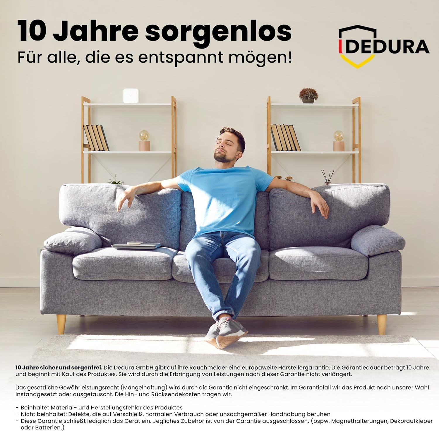 Rauchmelder 12er Set mit 10 Jahren Garantie, BSI zertifiziert nach DIN EN14604, inklusive 9V Batterie, Rauchmelder, Feuermelder – Bild 2