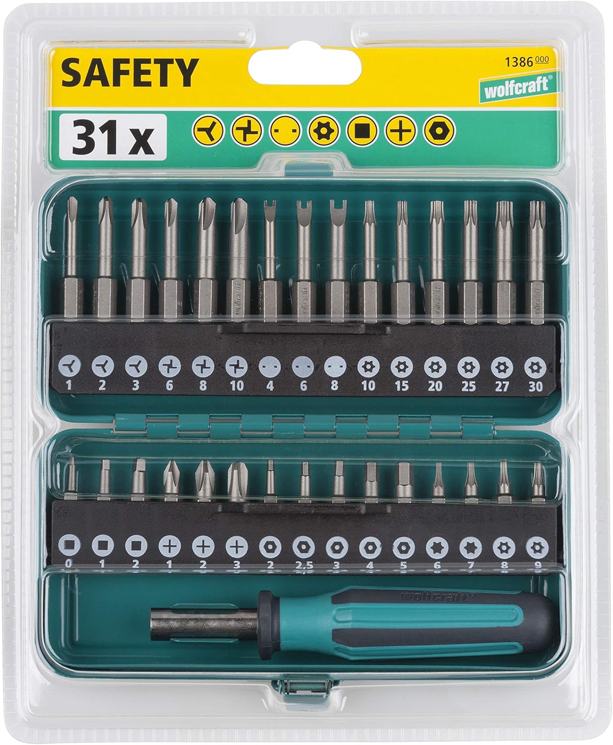wolfcraft Sicherheits-Schraubendreher-Set 31-teilig – 1386000 – Metallkoffer mit 30 massiven Bits 25 & 50 mm – inklusive Handschraubendreher und verschiedenen Bitgrößen – Bild 6
