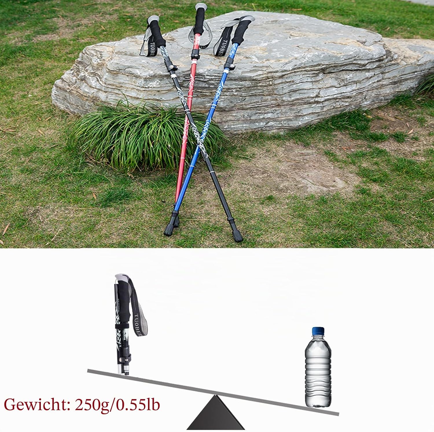 ThreeH 2 Stück Trekkingstöcke, faltbare Wanderstöcke, leichte, faltbare, verstellbare Wanderstöcke zum Wandern, Camping, Reisestöcke für Damen und Herren – Bild 6