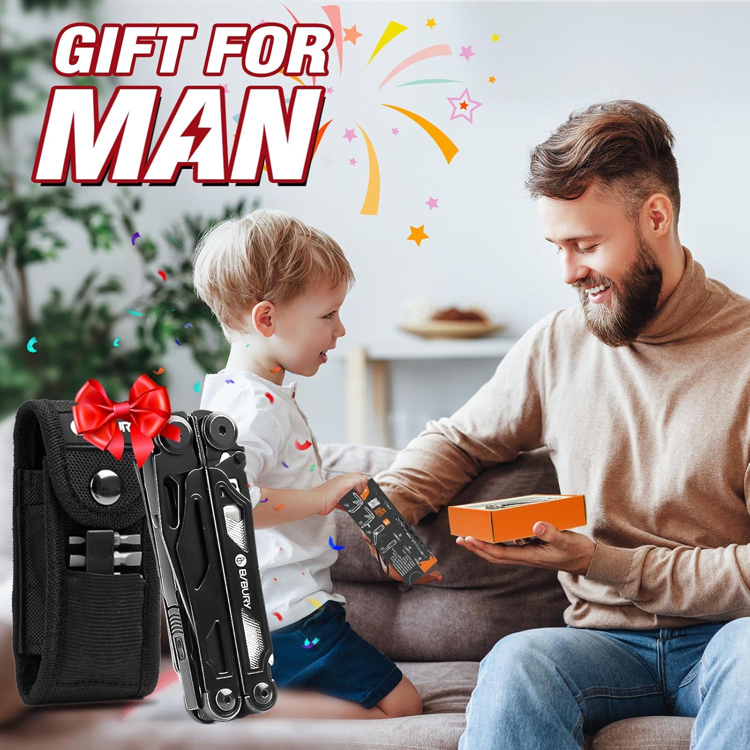 BIBURY 16-in-1-Multitool, faltbare Zange mit verbesserter Schere und Schraubendreher, mit Nylontasche, ideal für Outdoor, Wandern, Heimwerken, Reparaturen, Geschenk für Väter und Männer – Bild 8