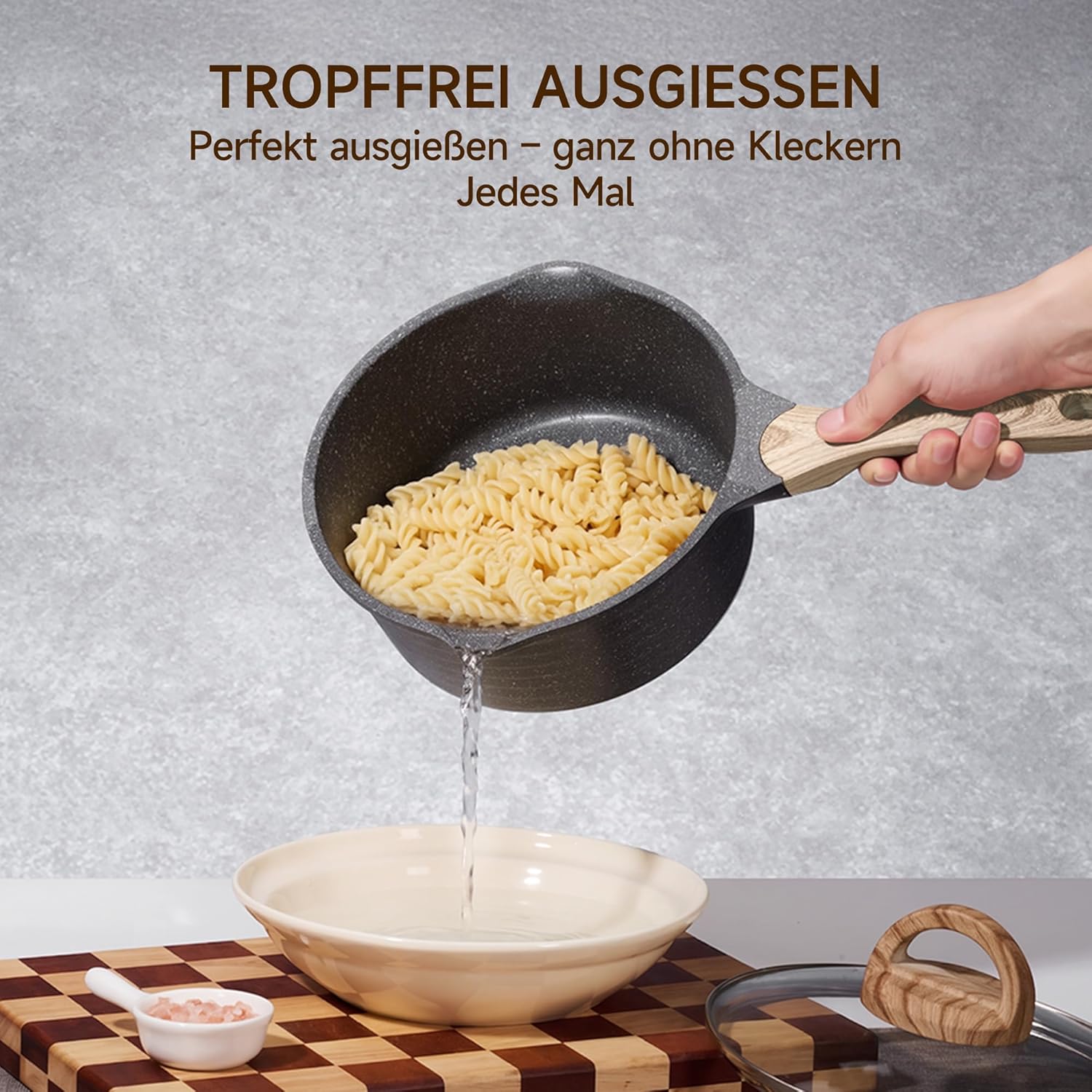 JEETEE Kochtopf- und Pfannen-Set, 23-teilig, Grau/Schwarz, Antihaft-Induktionstopf-Set mit Glasdeckel, Kochtopf, Bratpfannen, Schmorpfanne, Crêpes-Pfanne, Grillpfanne – Bild 6