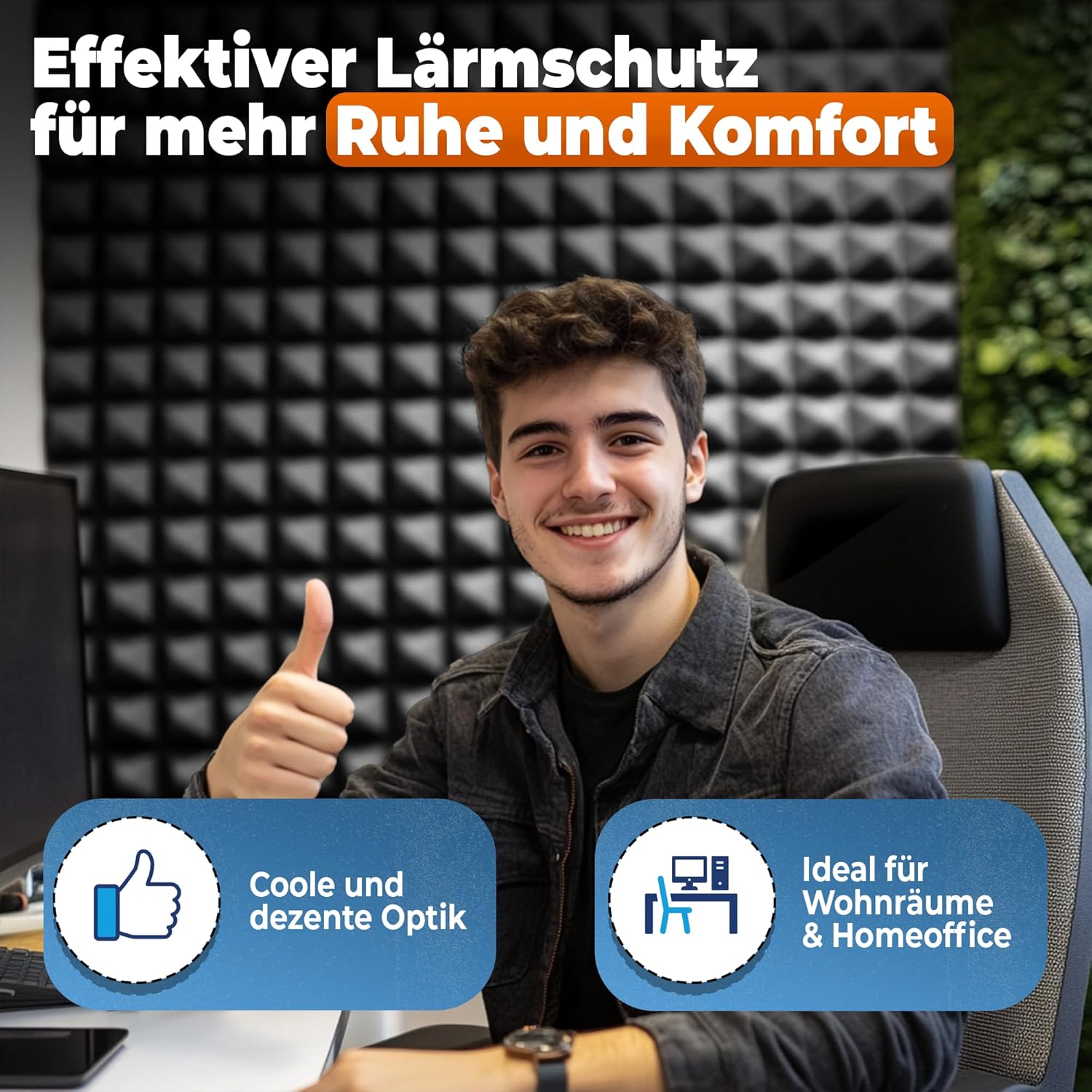 saarschaum Akustikschaumplatten – Effektive Schallabsorption – Pyramidenschaum 100 x 200 x 5 cm, Dunkelgrau – Bild 4