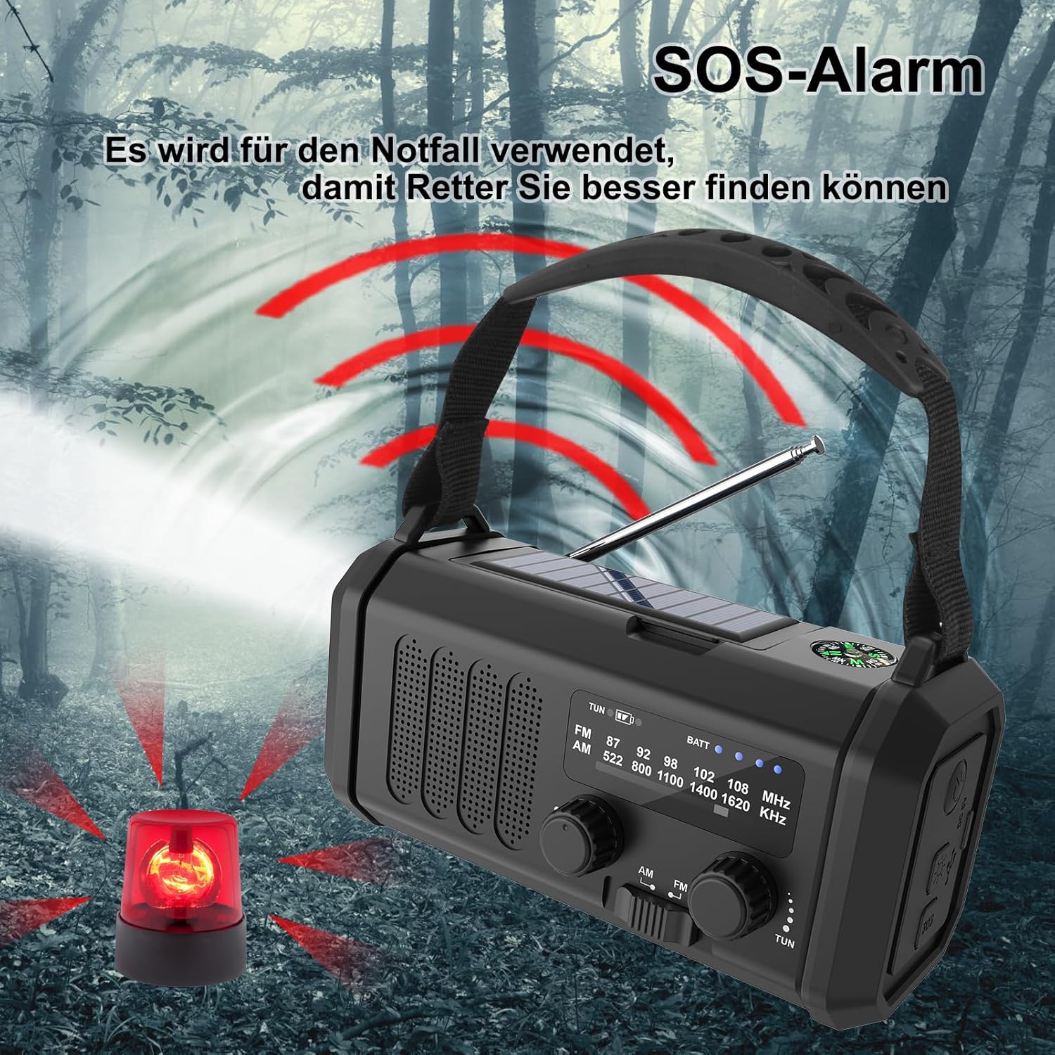 Solarradio, tragbares Kurbelradio, AM/FM-Notfallradio mit 10000/20000 mAh wiederaufladbarer Powerbank, 3 Modi LED-Taschenlampe, SOS-Alarm, USB-C-Handy-Aufladung für Camping im Freien (schwarz, 20000 mAh) – Bild 5
