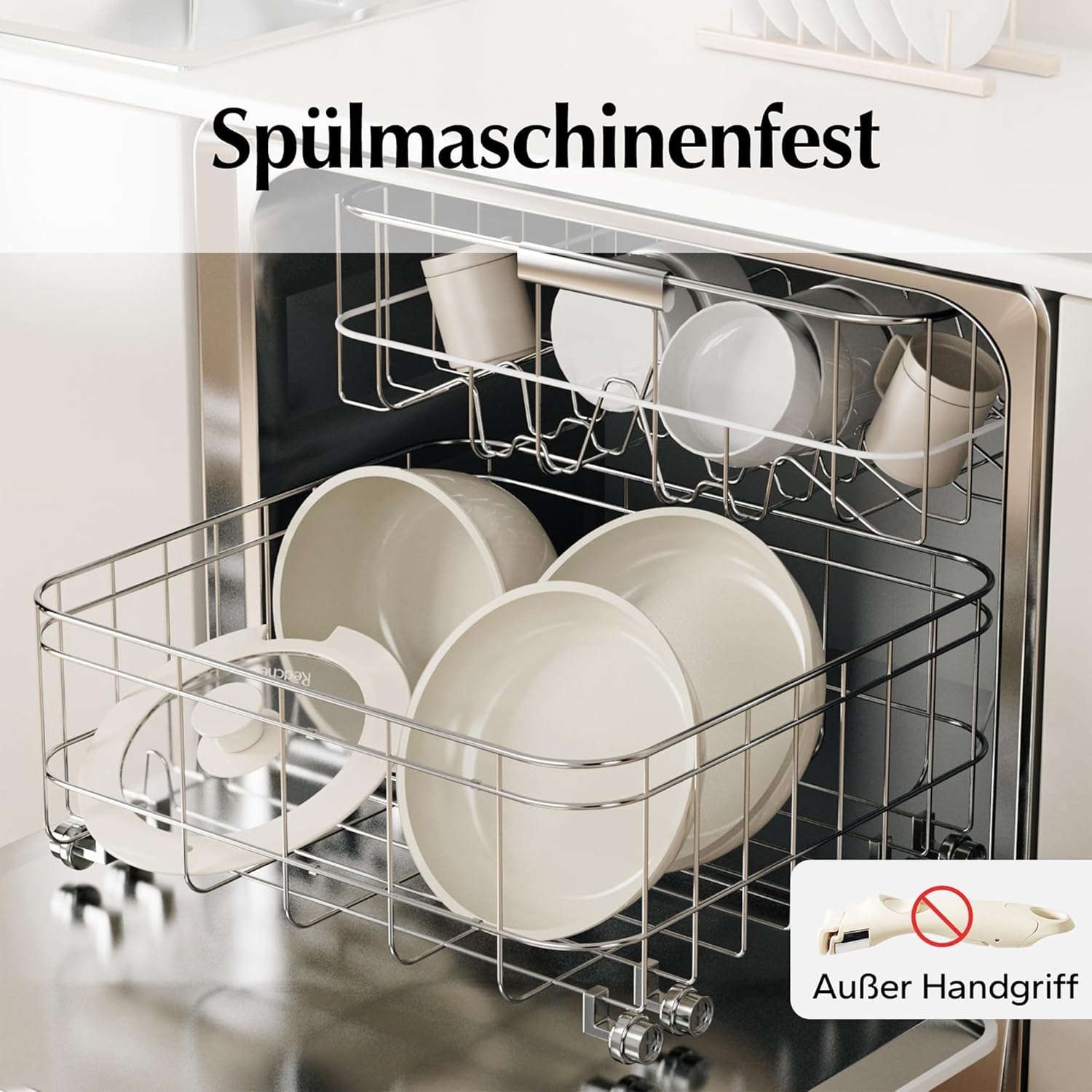 Redchef Keramik-Pfannenset mit abnehmbarem Griff, 5-teilige Töpfe mit abnehmbarem Griff, Induktion, platzsparendes Kochgeschirr (PTFE-frei, PFAS-frei, PFOA-frei), ofen- und spülmaschinenfest – Bild 6