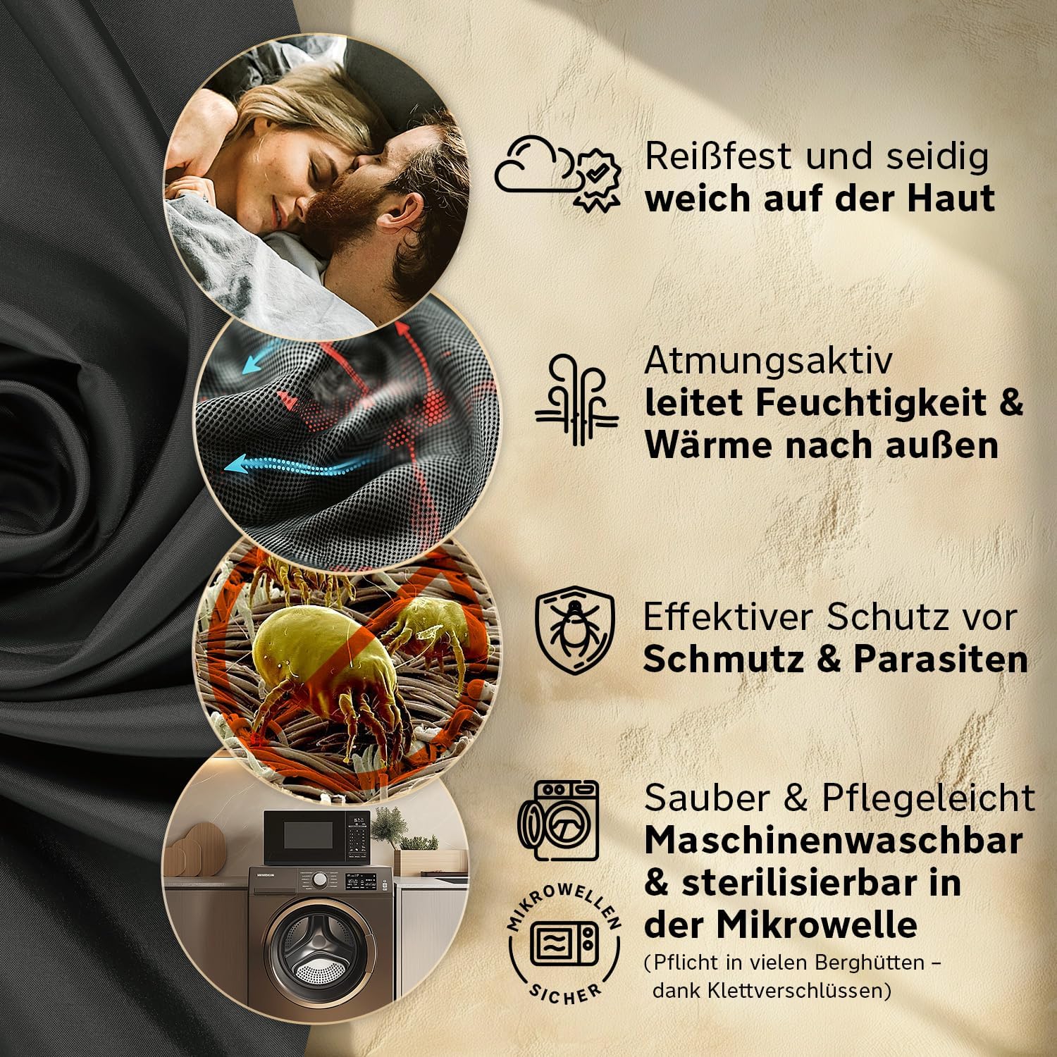 Hüttenschlafsack aus Mikrofaser oder Bio-Baumwolle (nur 230g / 370g) - Ultra leicht, klein und dünn. Reiseschlafsack, Schlafsack Inlett, Inlay I Ideal für Backpacking, Hostels und Berghütten – Bild 5