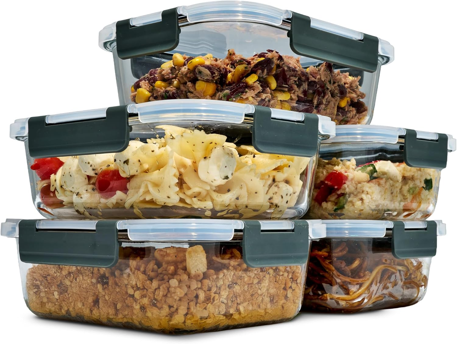 uandu Glasbehälter mit Deckel, 10-teiliges Borosilikatglas mit Deckel, Meal-Prep-Gläser, Frischhaltedosen aus Glas mit Deckel, Glasdosen mit Deckel-Set, Meal-Prep-Boxen aus Glas (5 Behälter, 5 Deckel)