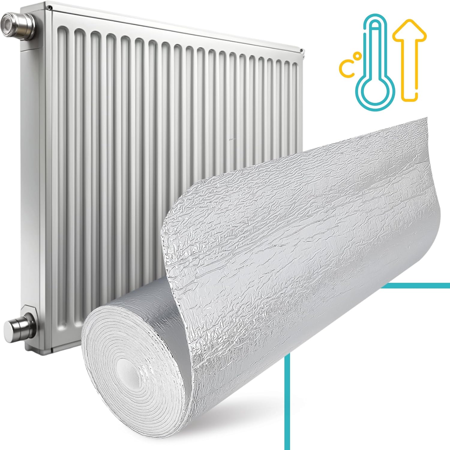 Heizkörper-Reflexfolie, Heizungs-Isolierfolie, 3 x 0,5 x 5 m, Isoliermatte, Thermofolie, Isolierfolie, Wärmereflektor, Wanddämmung, Böden, Dachböden, Garage, Fenster, Kälteschutz, Schuppen, Hütte, Zwinger, Wohnmobil – Bild 4