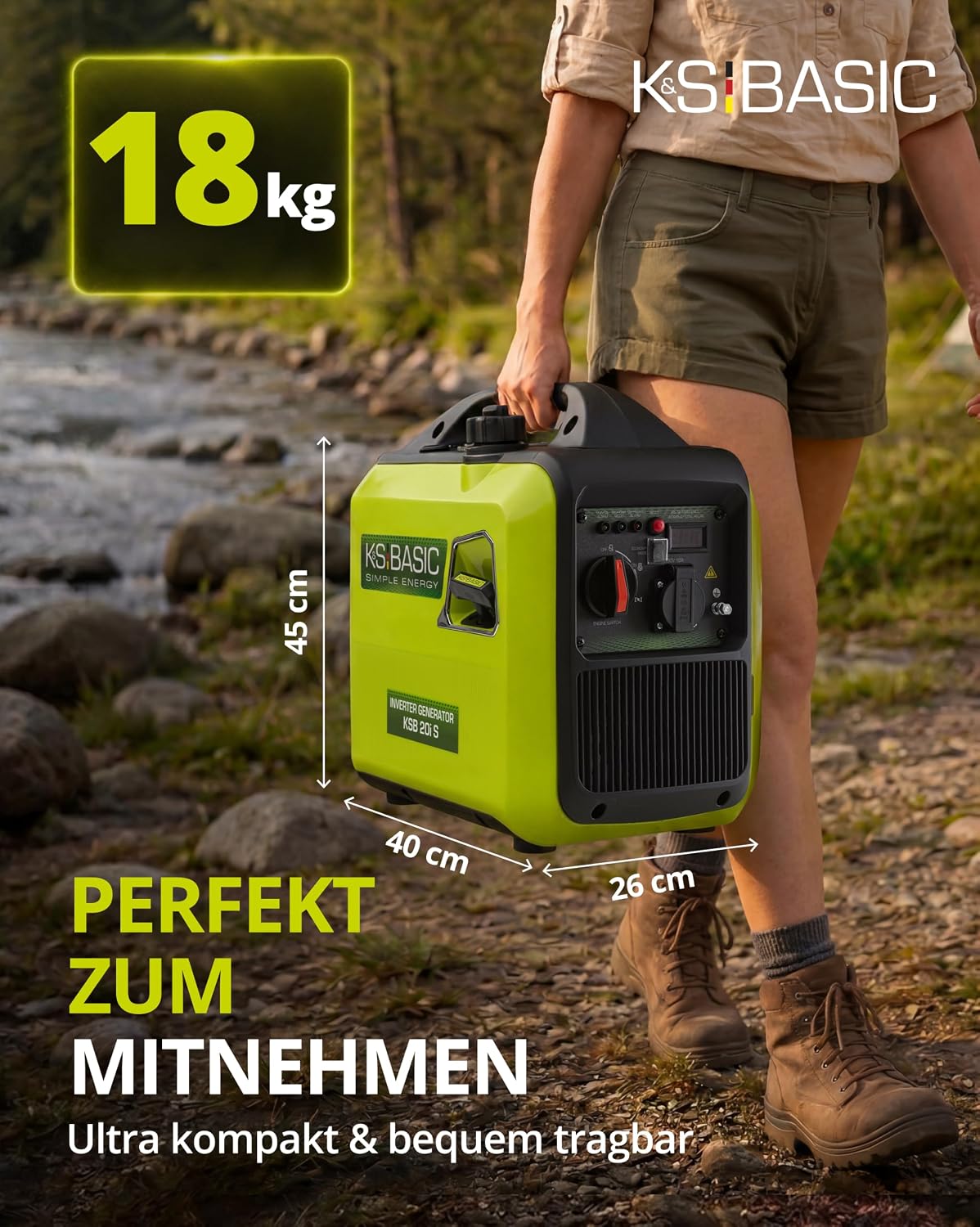 K&S BASIC 20i S Inverter-Generator, 2000 W, Notstromgenerator, Benzingenerator, 230 V, reiner Sinuswellen-Stromgenerator mit Eco-Modus, LED-Anzeige, 1,8 kW Nennleistung, tragbar, für Camping, Zuhause – Bild 2