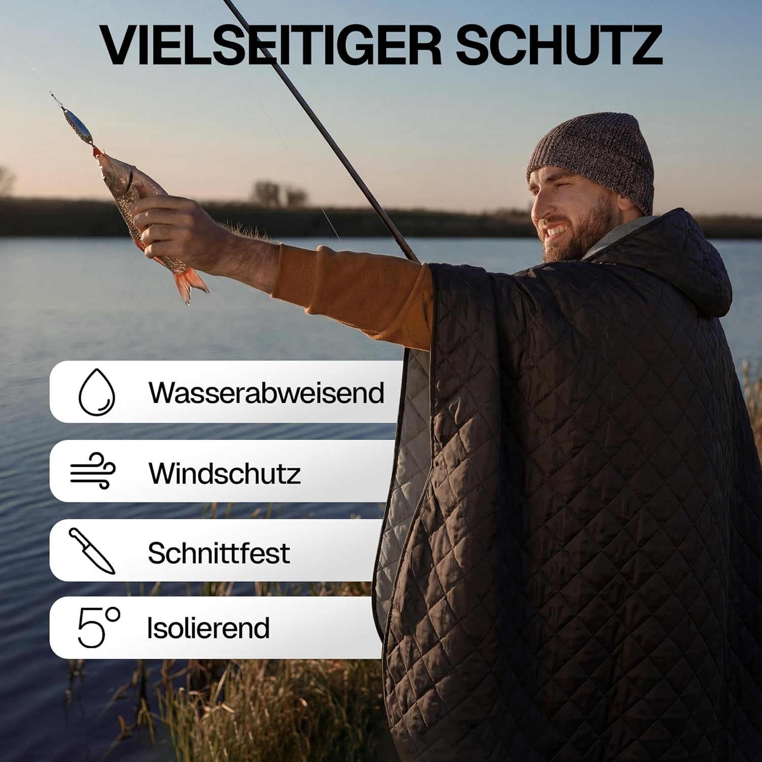 EVOCAMP Outdoor-Decke, ultraleichte warme Campingdecke, wasserabweisend, Windschutz, 200 x 140 cm, Thermodecke mit Fleecefutter, Poncho-Einlage, Stadiondecke, mit Tasche 33 x Ø 16 – Bild 4
