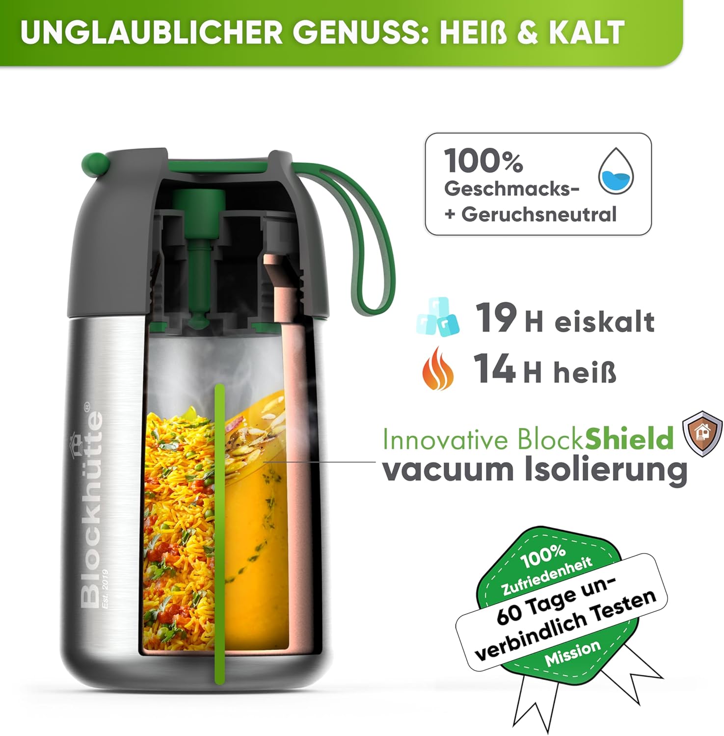 Blockhütte Isolierter Thermobehälter aus Edelstahl, 530 ml - 730 ml, mit Bürste & Göffel, Thermo-Lunchbox für Erwachsene & Kinder, Thermobecher, Babybrei & Müsli – Bild 4