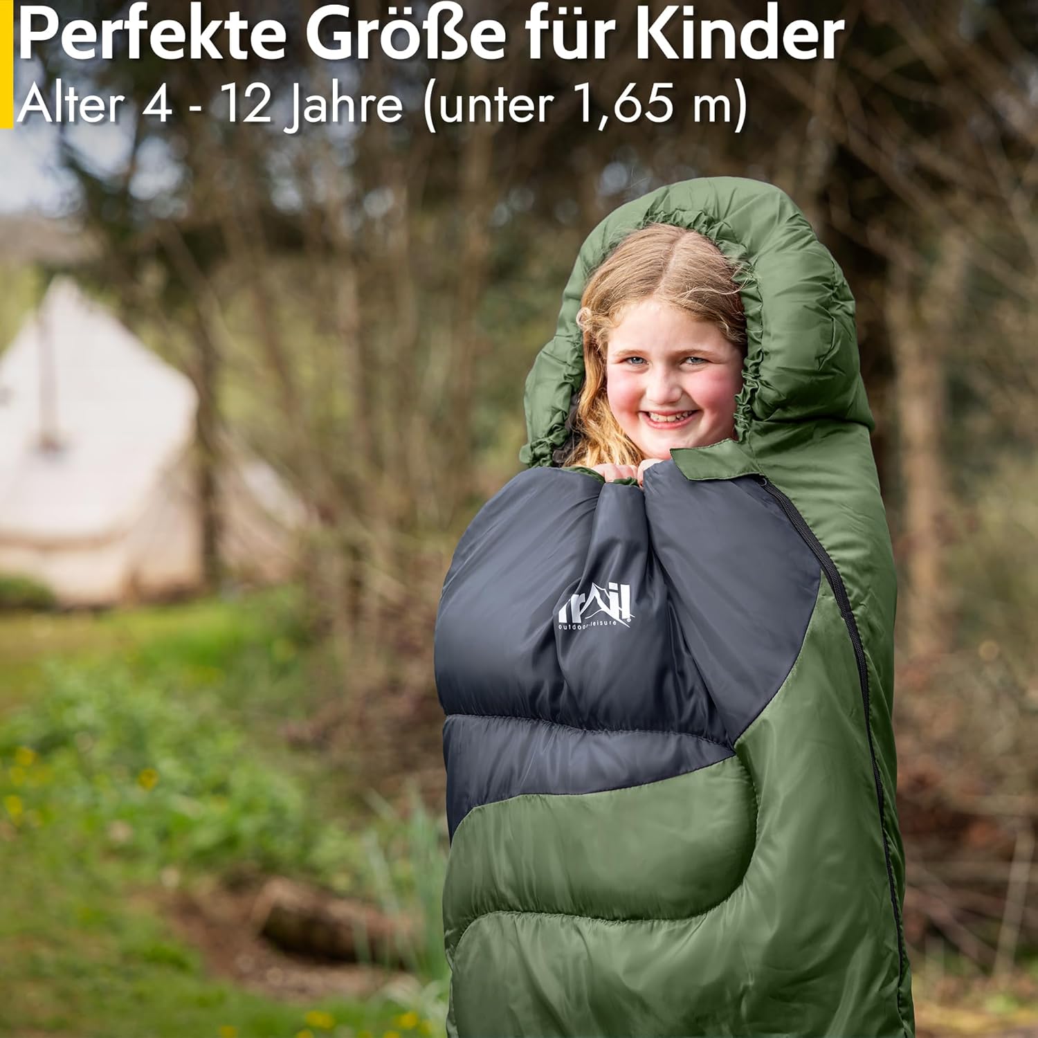 Trail Kinder-Mumienschlafsack 3 Jahreszeiten für Camping – 300 g/m² – für Jungen und Mädchen – mit leichtem Transportrucksack – Bild 2