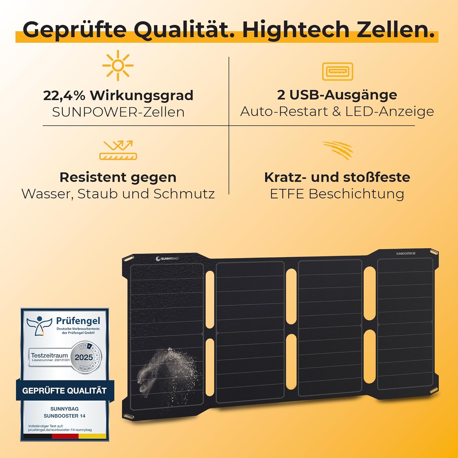 Sunnybag Sunbooster 28 Solarpanel (faltbar & effizient!) – Solarladegerät (wasserdicht & robust) – Solarpanel mit 2 x USB für Wandern, Camping & Outdoor – ideal für Handy & Powerbank (28 W Leistung) – Bild 3