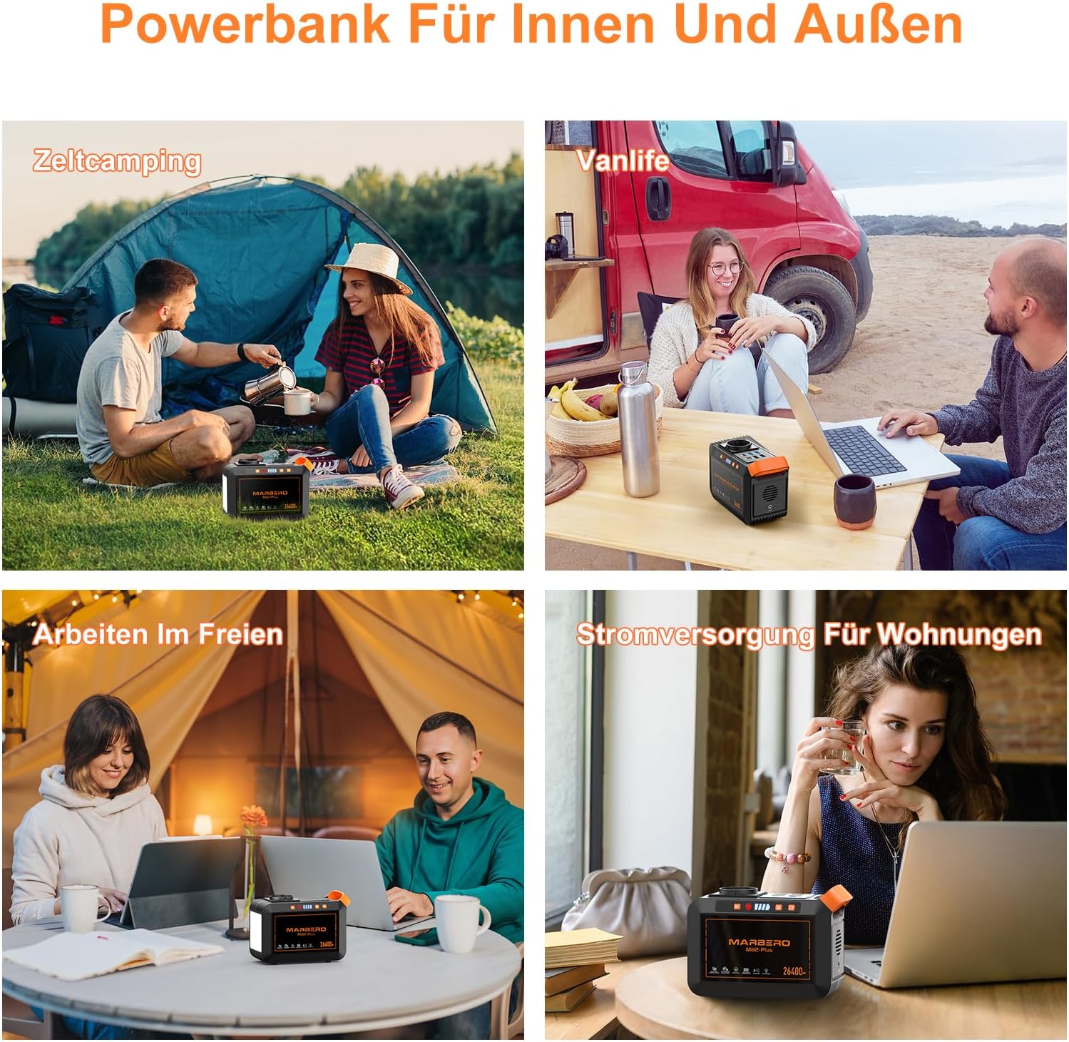 MARBERO Tragbare Power Station 26400 mAh 98 Wh Hochwertiger Lithium-Ionen-Akku Schnellladegerät 120 W Peak Solargenerator mit AC/DC / USB-Ausgängen für Reisen Camping Wohnmobil Notstromversorgung zu Hause – Bild 6