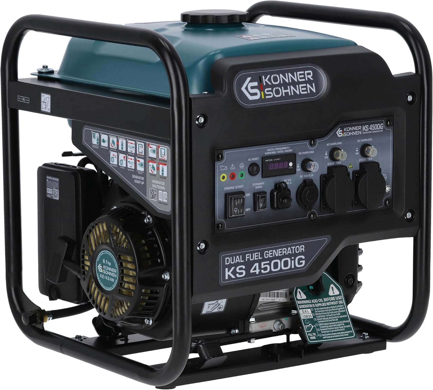 K&S Könner&Söhnen KS 4500iG Inverter Generator (Gas/Benzin) 4500 W, Stromerzeuger mit USB, Eco-Modus, Notstromaggregat für Camping, Haus und Werkstatt, Generator Inverter, Stromerzeuger Benzin LPG – Bild 6