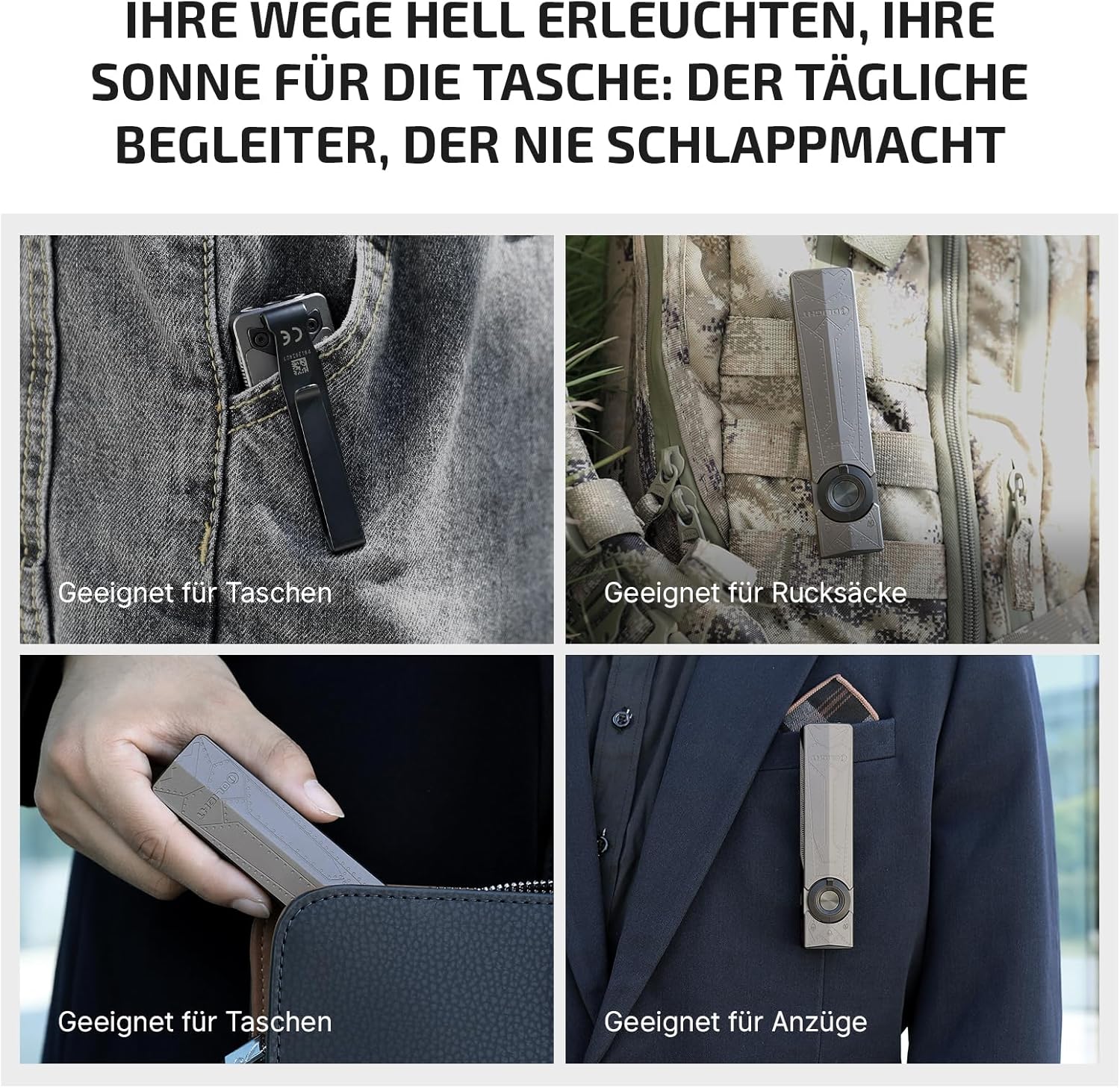 OLIGHT ArkPro Taschenlampe LED wiederaufladbar 1500 Lumen, UV-Taschenlampe mit weißem Licht, grünes Licht, Handlampe mit 7 Modi, USB-C Taschenlampe, extrem hell IPX7 für Camping und Wandern, Phantom Squadron – Bild 7