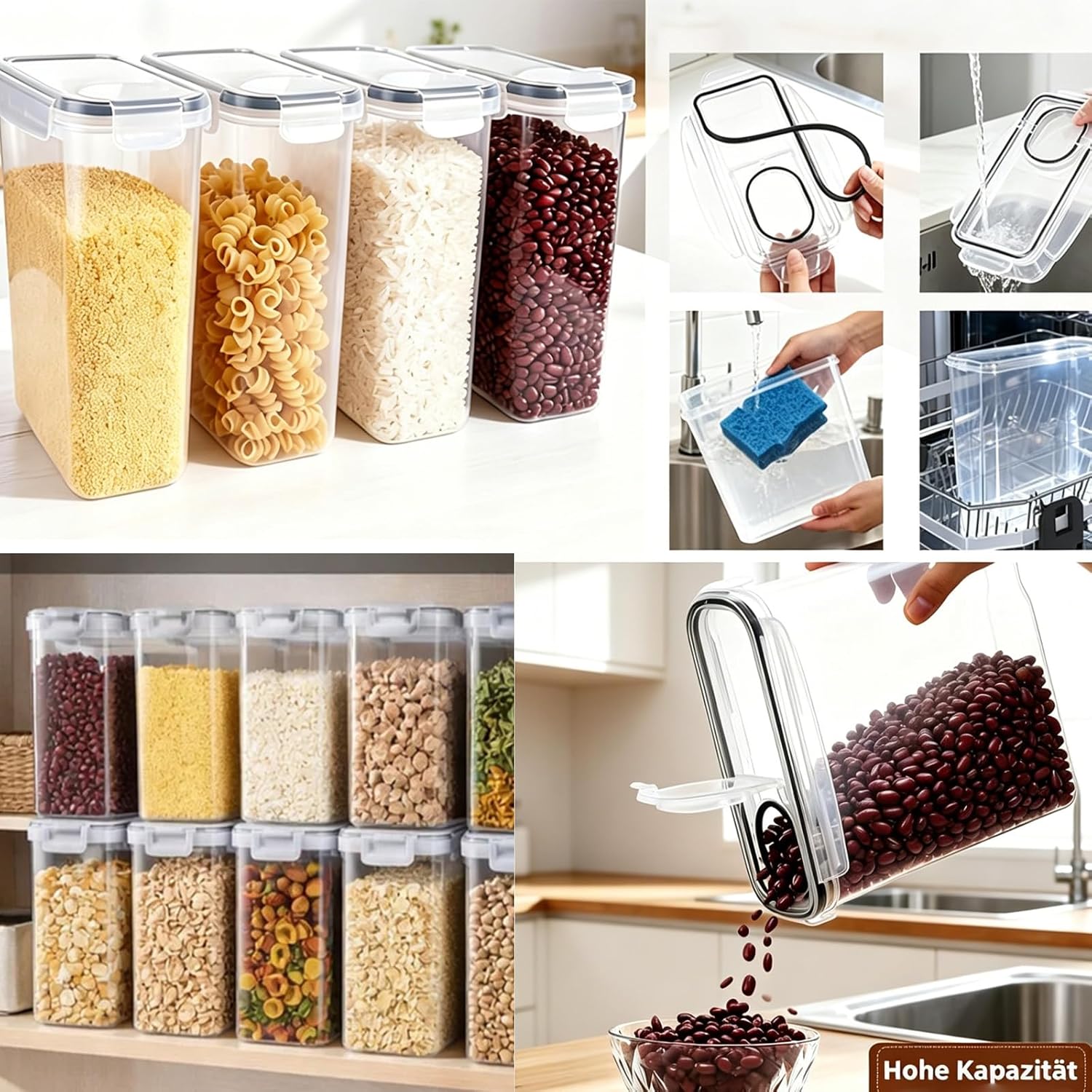 12 Müslibox mit Deckel, 4L Vorratsgläser mit Deckel, Etiketten, luftdichte Aufbewahrungsbox, Küchenaufbewahrung, Aufbewahrung für Mehl, Müsli, Reis, Katzenfutter, Hundefutter, Haustiere, Nudeln – Bild 4