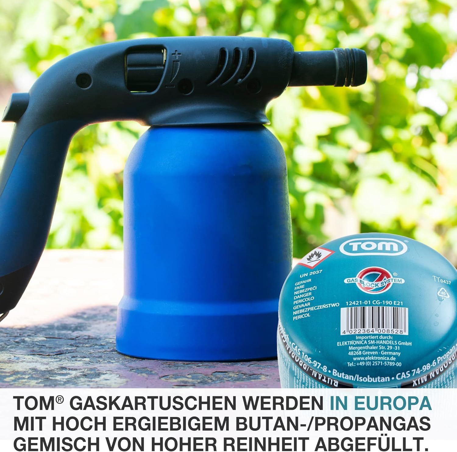 TOM 6 x 12 x oder 48 x 190 g Gaskartuschen, Butangaskartuschen mit Sicherheitsventil, Butangaskartuschen, ideal für Ihren Campingkocher, Campinglampe oder für Lötbrenner, Abbrenngerät etc. – Bild 4