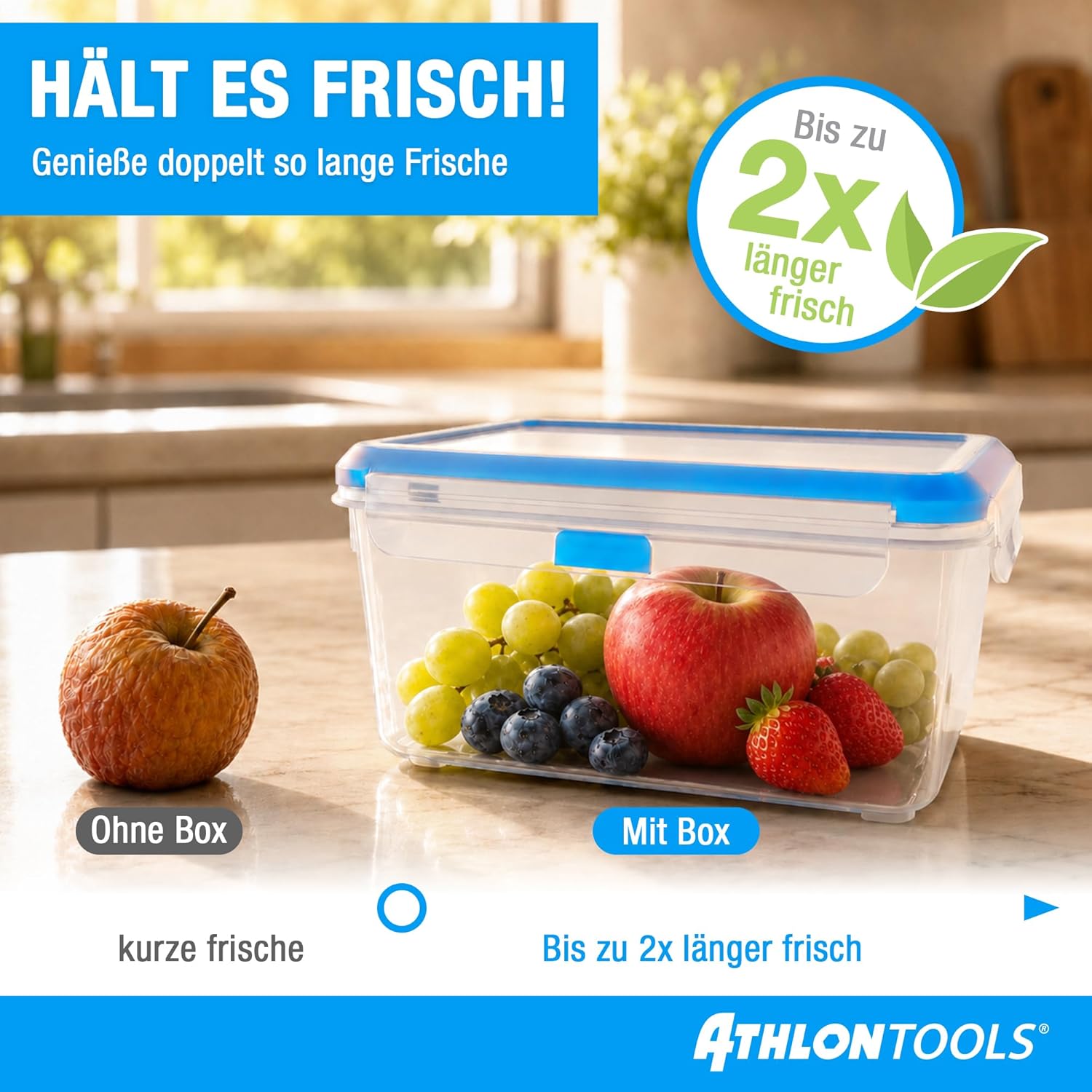 ATHLON TOOLS 2 x 5 L Frischhaltedosen-Set in Gastro-Qualität – 100 % luftdicht und auslaufsicher -40 bis +100 Grad – für alle Lebensmittel – BPA-frei – Vorratsdosen für den Kühlschrank (hergestellt in der EU) – Bild 6