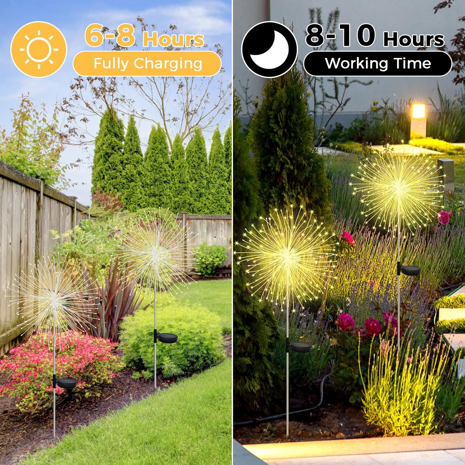 CNMTCCO Solar Feuerwerk Gartenlichter, Solar Garten Dekorative Lichter mit 120 LED Warmweiß Solarstecker Gartenleuchten für Hinterhof Weg Rasen Terrasse (2 Stück warmweiß) – Bild 3