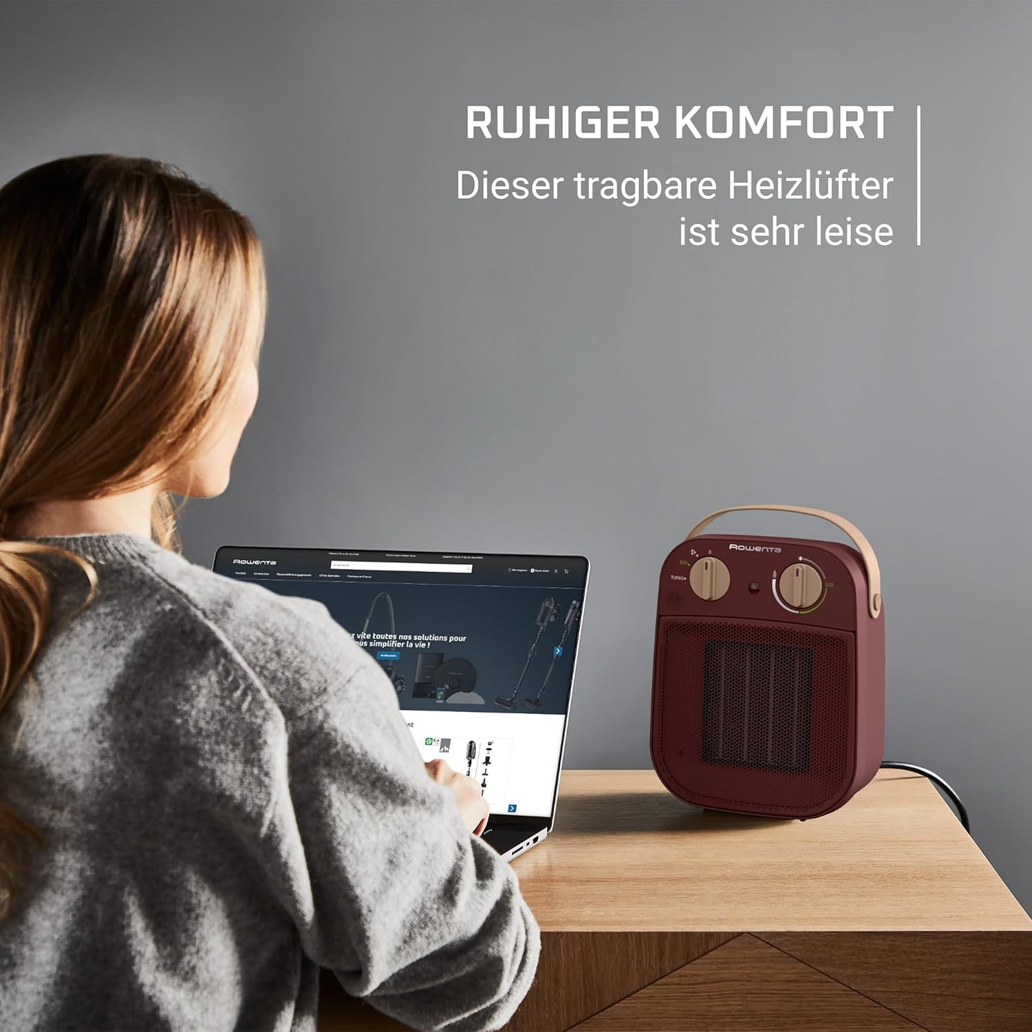 Rowenta Heizlüfter mit Tragegriff, mobil für 25 m², leise 42 dB, Keramik heizt sofort, Eco-Modus spart 50 % Strom, Turbo-Schnellaufwärmung, tragbar für Badezimmer, Büro, Schlafzimmer, Camping, kompakte Heizung, rot – Bild 7