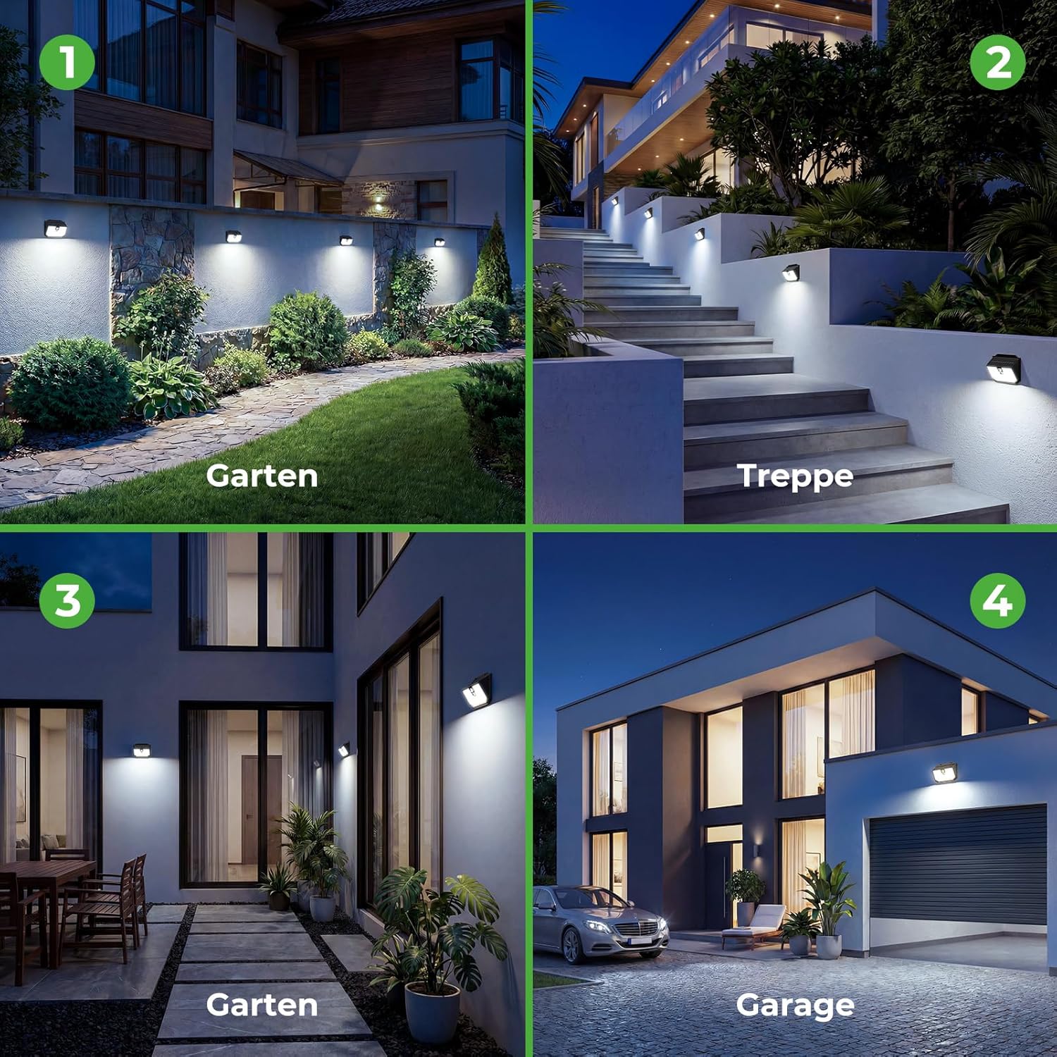 nipify Solarleuchten für den Außenbereich mit Bewegungsmelder, 3 Modi Solar-Bewegungsmelder Außen, IP65 wasserdichte Außenleuchte, 138 superhelle LED-Solarleuchten, Outdoor für Garten, Garage, Hof, Stufen (4 Stück) – Bild 6