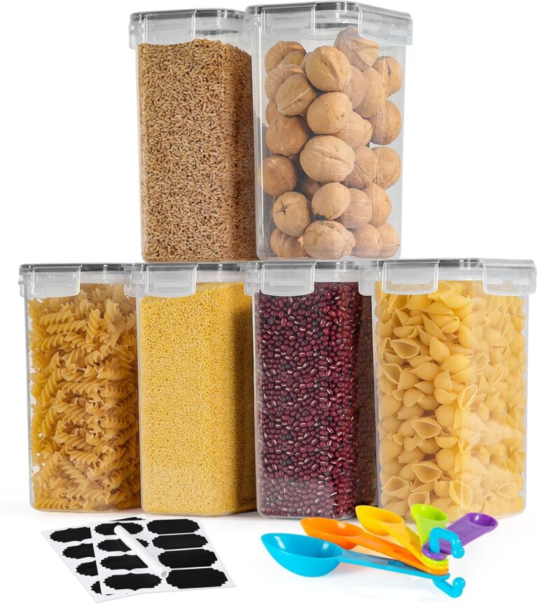 FoiiLiio 2L luftdichte Vorratsbehälter, 6er-Set, Müsli-Aufbewahrungsbehälter & Frischhaltedosen, BPA-freier Kunststoff, luftdicht, Trockenfutterbehälter mit 24 Etiketten für Getreide, Mehl, Müsli