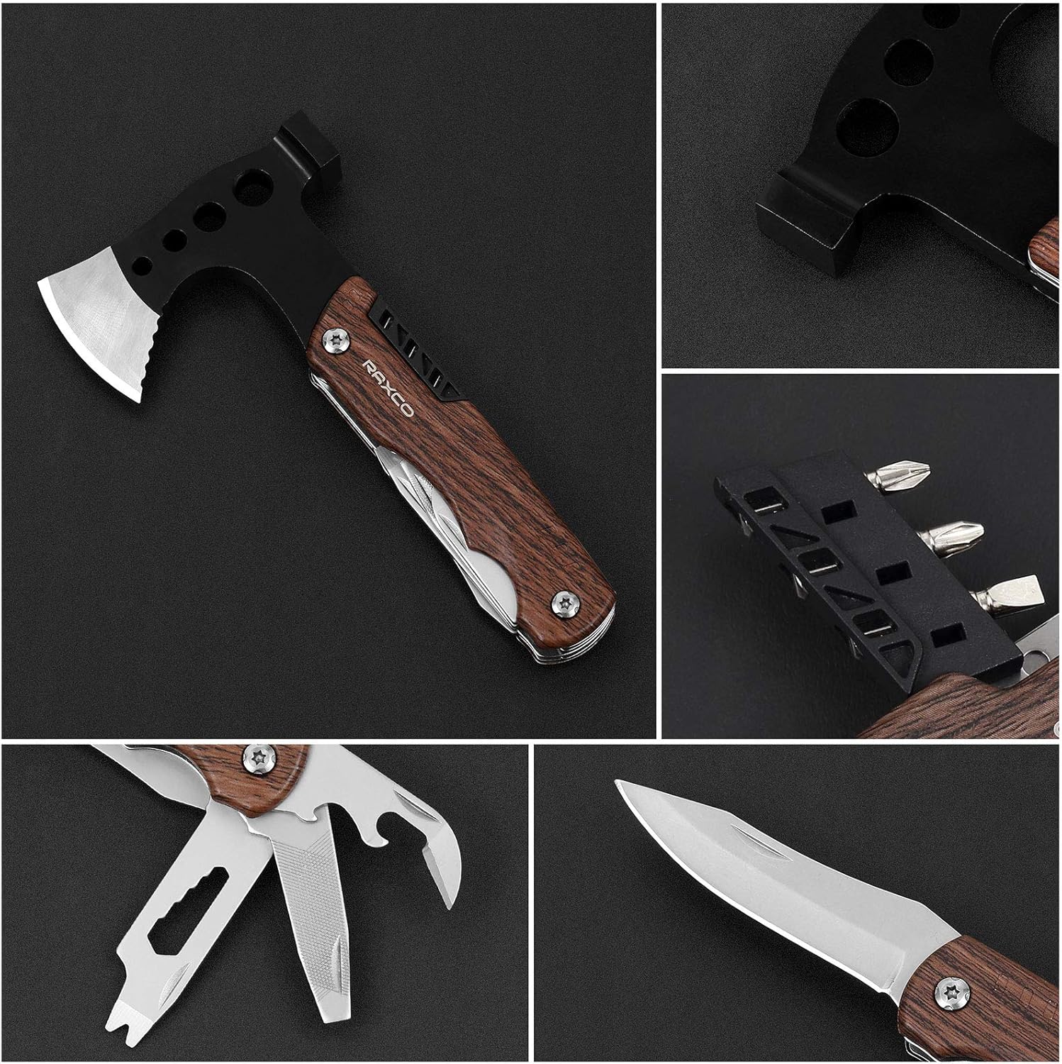 Raxco Überlebensaxt, Multifunktionswerkzeug, Handbeil, 8-in-1, für Outdoor-Camping und Männergeschenke – Bild 2