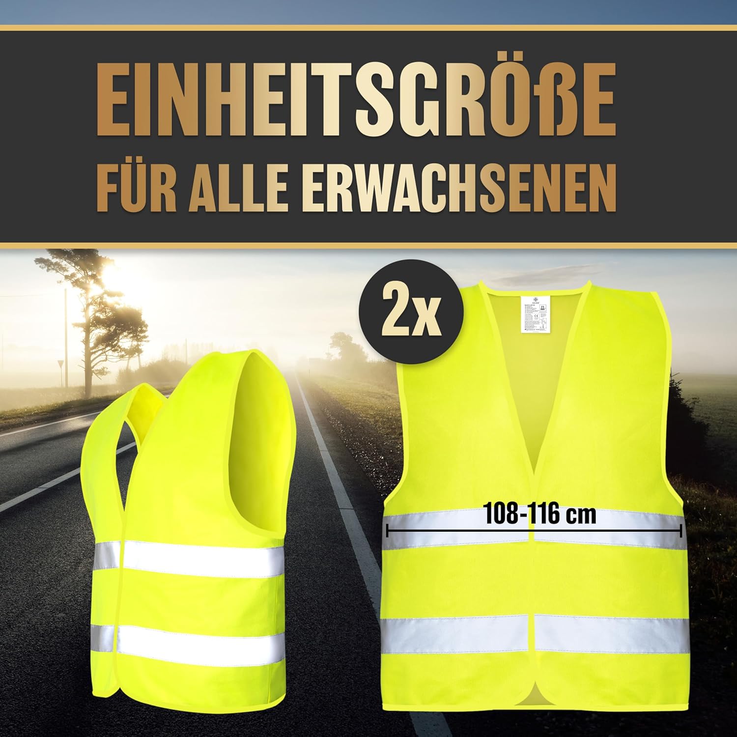 HELDENWERK Auto-Sicherheitsweste 2er-Set für Erwachsene, europaweit einsetzbar – Reflektierende Sicherheitswesten 2026 – Auto-Sicherheitsweste, Pannenweste, Autoweste – Bild 3