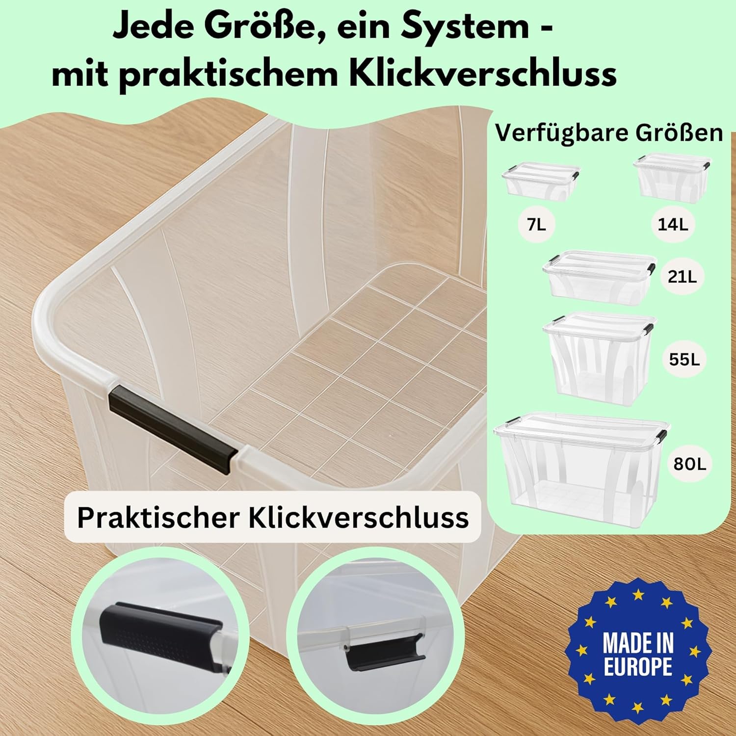 80-Liter-Aufbewahrungsbox mit Deckel – transparente Kunststoffbox, stapelbar, verstärkter Boden, robuste Verschlussklammern – ideal für Küche, Haushalt und HVAC-Block – Bild 8