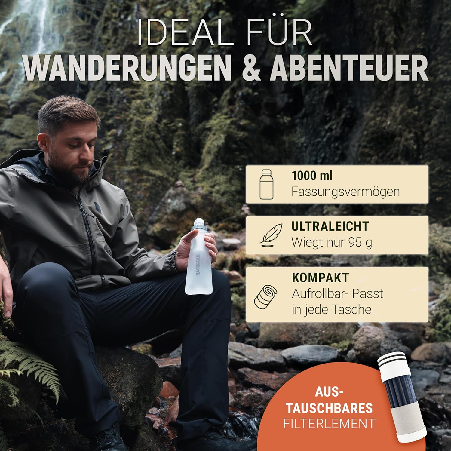 Bachgold Squeeze Outdoor Wasserfilter, Ultraleichter Wasserfilter (weiß) mit 500 l Fassungsvermögen, entfernt Bakterien, Viren & Mikroplastik, für Camping, Survival, Notfall, Bushcraft (weiß, 1000 ml) – Bild 5