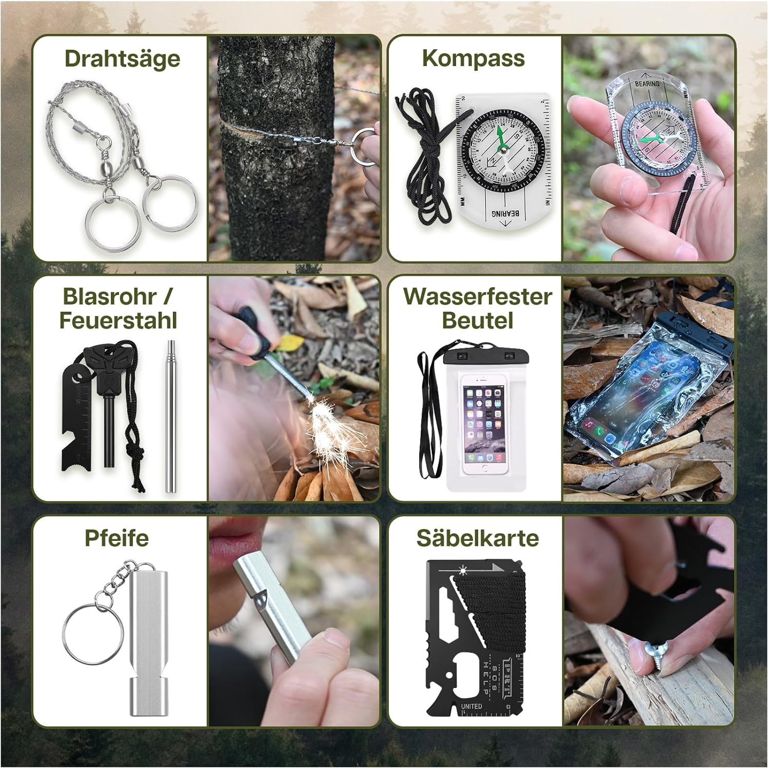 Survival Kit All-in-1 – MMOBIEL Notfallset – Survival-Ausrüstung mit Wasserfilter, Multitool etc. für Outdoor, Camping, Abenteuer, Outdoor-Wandern – Geschenke für Männer – Bild 5