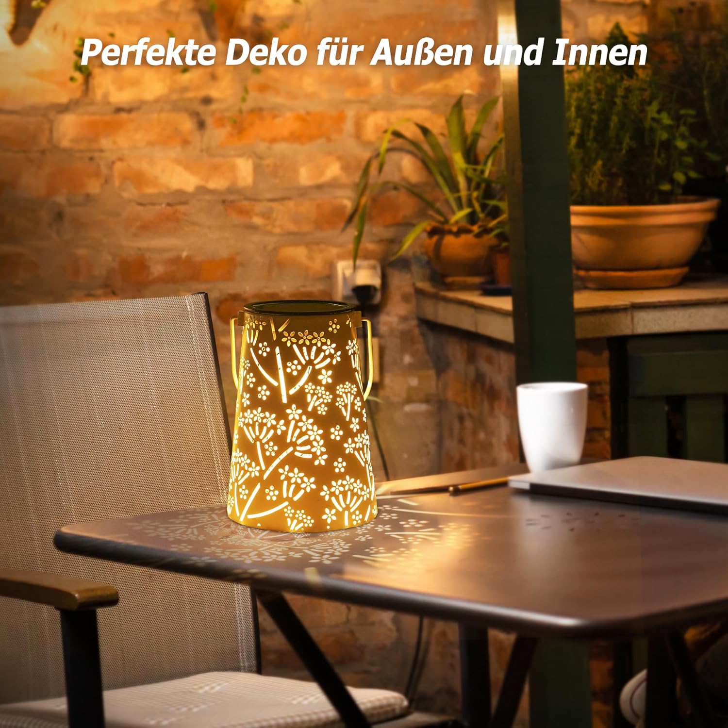 Geschenke für Frauen, JOYCREATOR Solarlaternen für den Außenbereich, 2 Stück, LED-Solarlaterne für den Außenbereich, IP65 Metall hängend/stehend, Outdoor-Solarleuchten für draußen, Garten, Dekoration, Hof, Terrasse, Weg, Balkon (weiß) – Bild 4