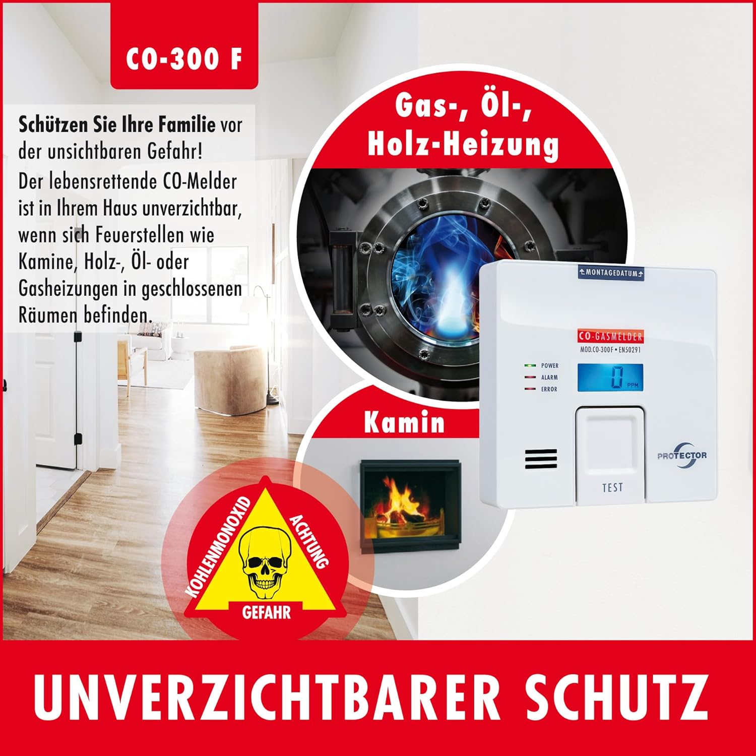 Protector CO-300F batteriebetriebener CO-Gasdetektor | Präziser, langlebiger CO-Detektor mit Figaro-Sensor und beleuchtetem Display | Erkennt Kohlenmonoxid für maximale Sicherheit | Wohnwagen und Wohnmobil – Bild 3