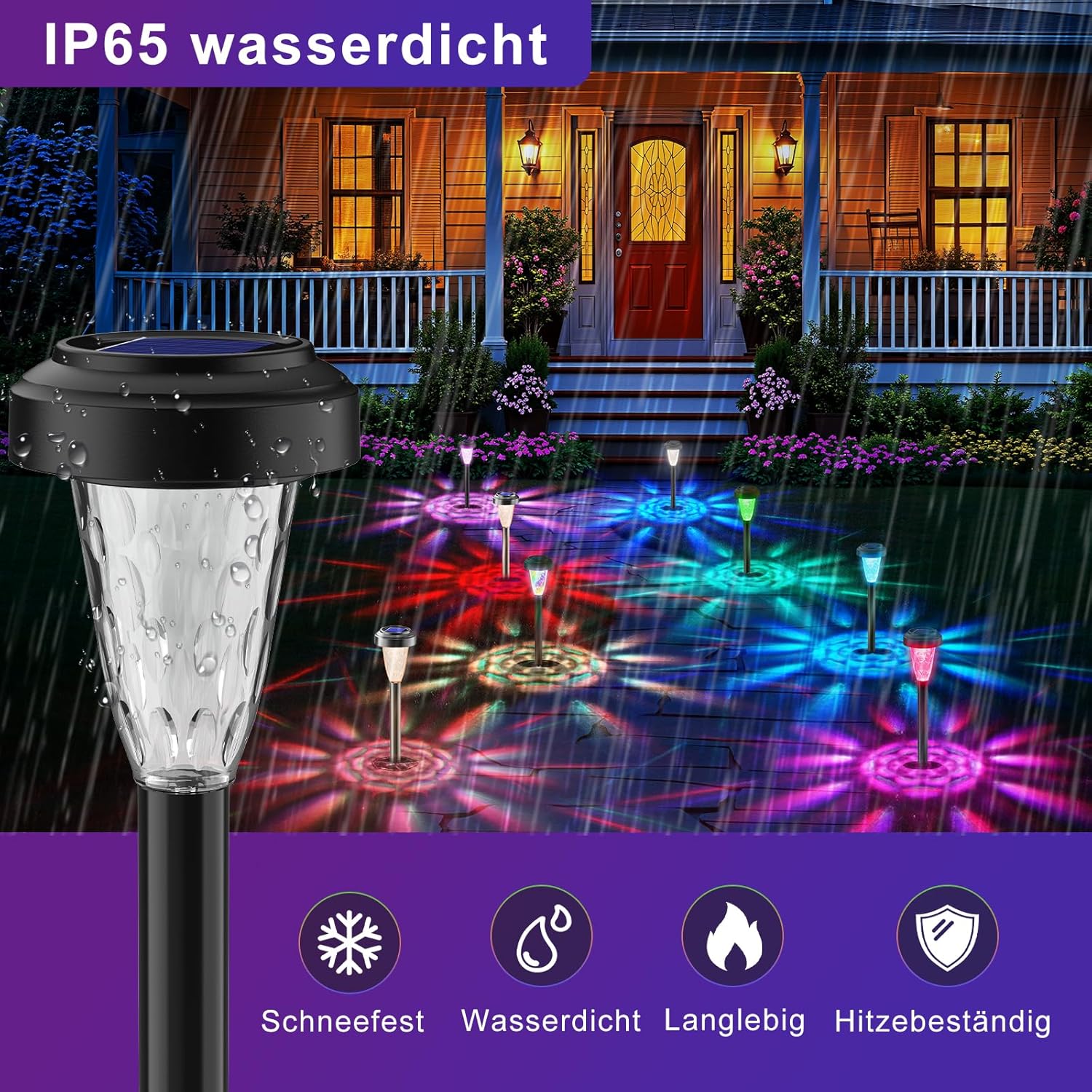 FIFlying Solarleuchten für den Garten im Freien, 8 Stück, LED-Solarleuchten, Garten-Dekorationsbeleuchtung, IP65 wasserdichte Solarlampe für Garten, Außenbereich, Terrasse, Rasen, Hof, Wege – RGB – Bild 4