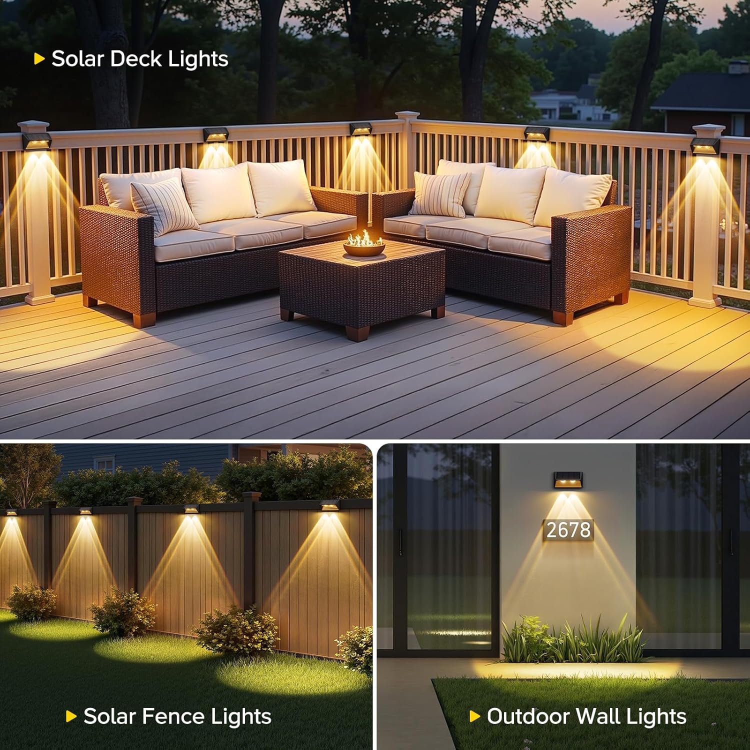 RECHOO Solarleuchten für den Garten im Freien, 6 Stück, superhelle Linsen-Solar-Wandleuchte für den Außenbereich mit 2 Modi, IP65 wasserdichte Solarleuchten für Außenzaun, Terrasse, Deck, Stufen, Treppen, Wand – Bild 7