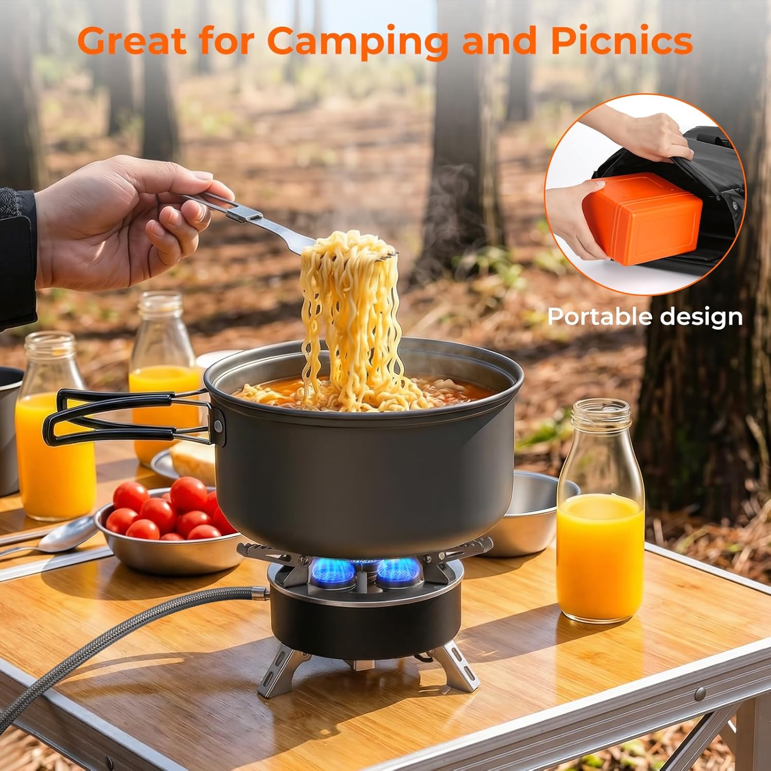 4000W tragbarer Gaskocher Camping, faltbarer Campingkocher mit Piezo-Zündung und Gaskartuschenadapter, leichter Outdoor-Gaskocher klein mit Aufbewahrungsbox für Camping, Angeln, Wandern, Picknick – Bild 5
