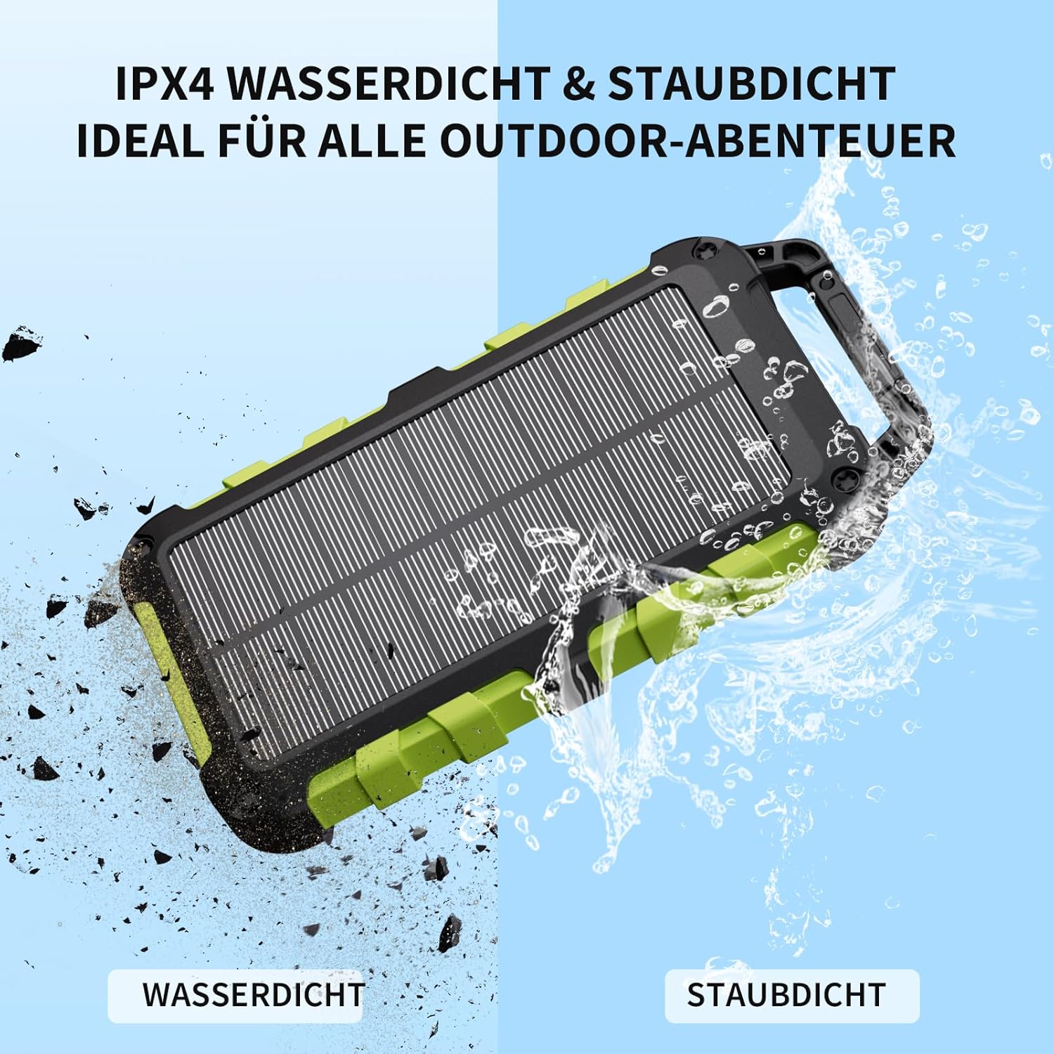 Solar Powerbank 26800mAh PD 22,5W Tragbares Solar Ladegerät USB C Outdoor Wasserdicht Externer Akku mit LED-Licht und 3 Ausgängen für Tablets Smartphones Outdoor Camping Grün – Bild 5