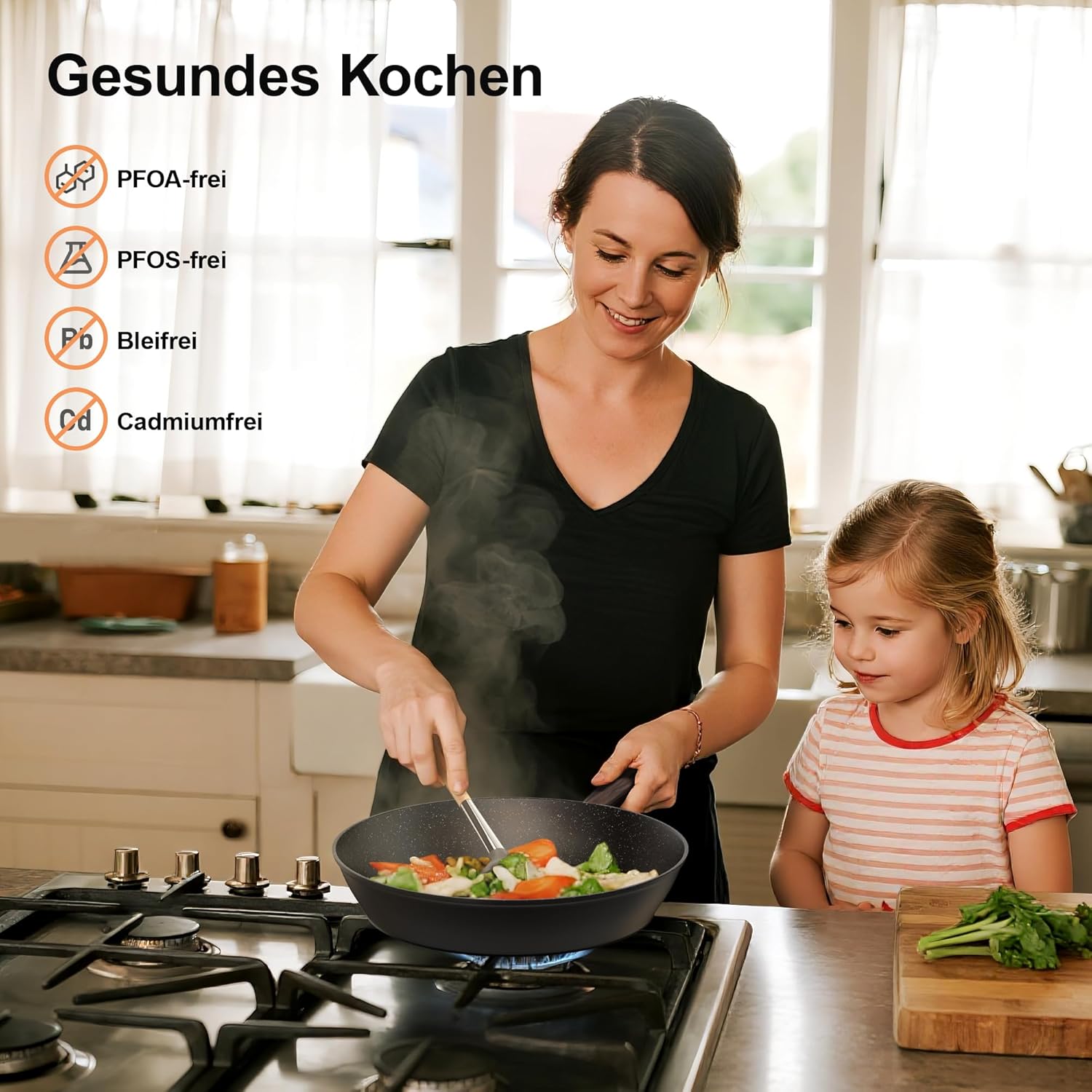 11-teiliges Kochtopf-Set, antihaftbeschichtetes Kochtopf-Set aus Aluminium für Induktion, Pfanne 20/28 cm, tiefe Bratpfanne 24 cm, Kochtopf mit Deckel 16/20/24 cm, Pfannenset PFOA-, PFOS-frei – Bild 5