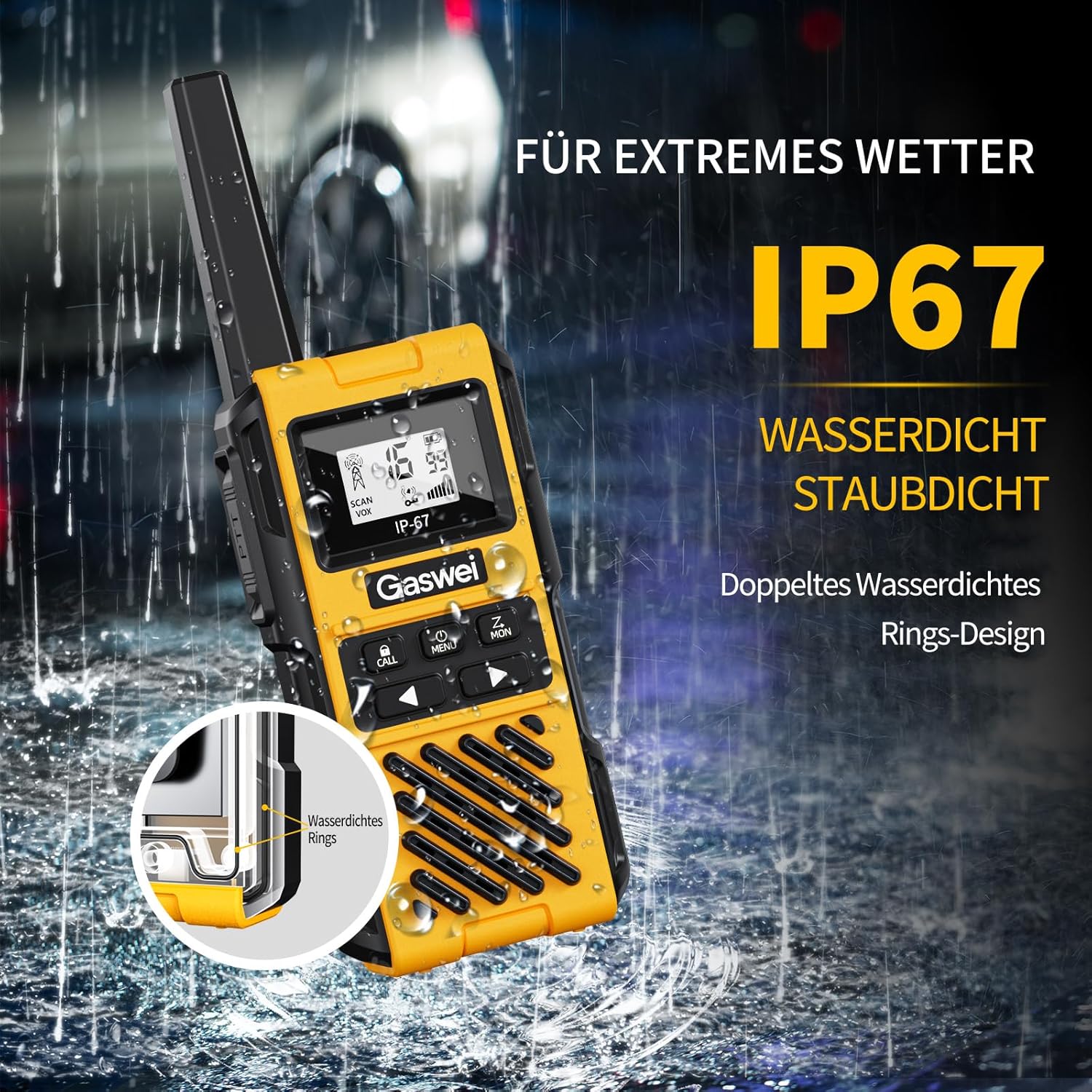 Gaswei G1pro Hochleistungs-Langstrecken-Walkie-Talkies für Erwachsene, wiederaufladbare Notfallfunkgeräte, 16-Kanal-Walkie-Talkie mit Lithium-Ionen-Akku, IP67 wasserdicht, 4 Stück – Bild 2