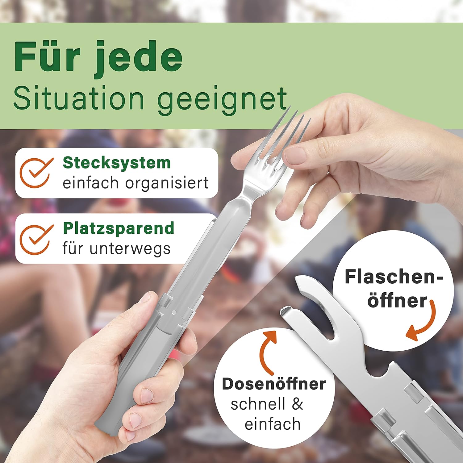 Klassisches Bundeswehr-Edelstahl-Besteck-Set, 4-teilig, Camping-Besteck-Set für Camping, Besteck-Set, Outdoor-Besteck – Bild 5