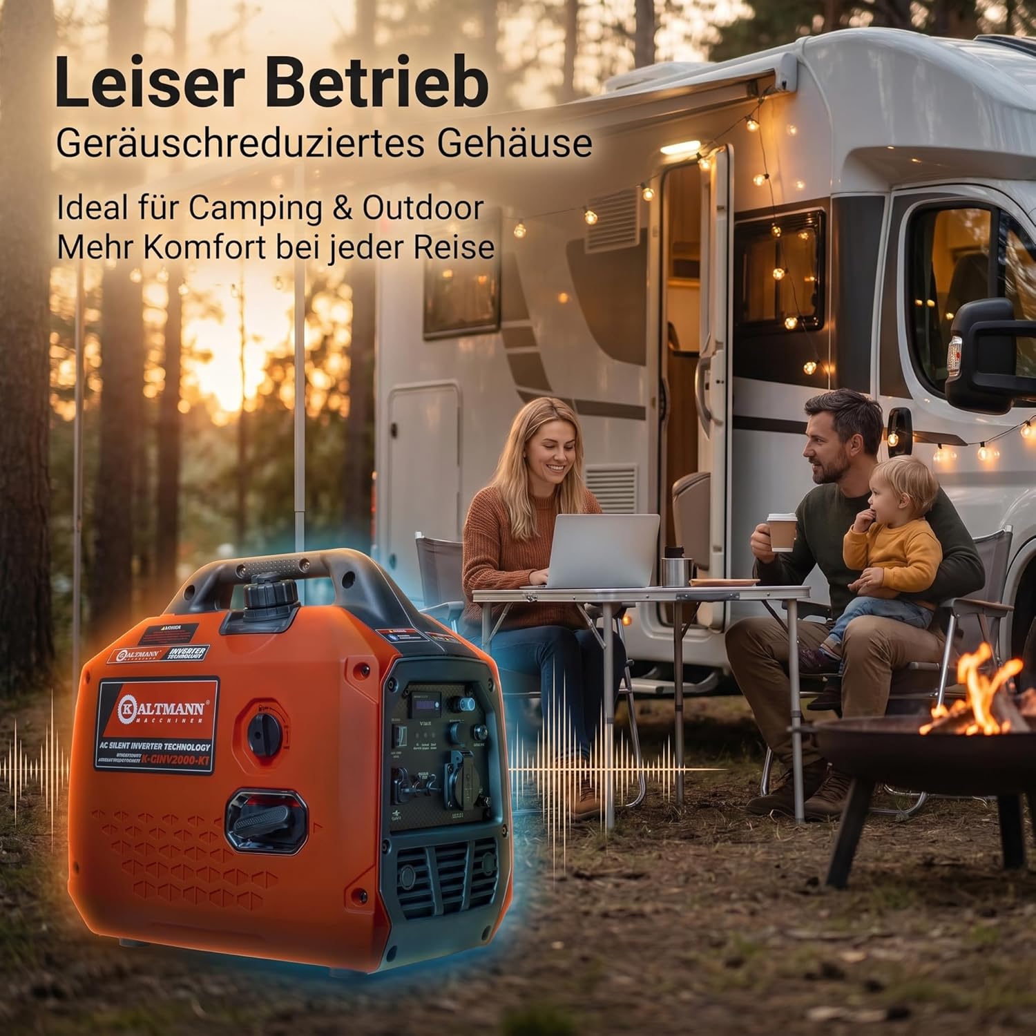 Leiser Inverter Stromerzeuger 2000 W – Tragbarer Benzin-Notstromgenerator mit reiner Sinuswelle, Eco-Modus, Parallelbetrieb, USB-C & 230 V – Ideal für Camping, Wohnmobil, Wohnwagen & Outdoor-Einsatz – Bild 5
