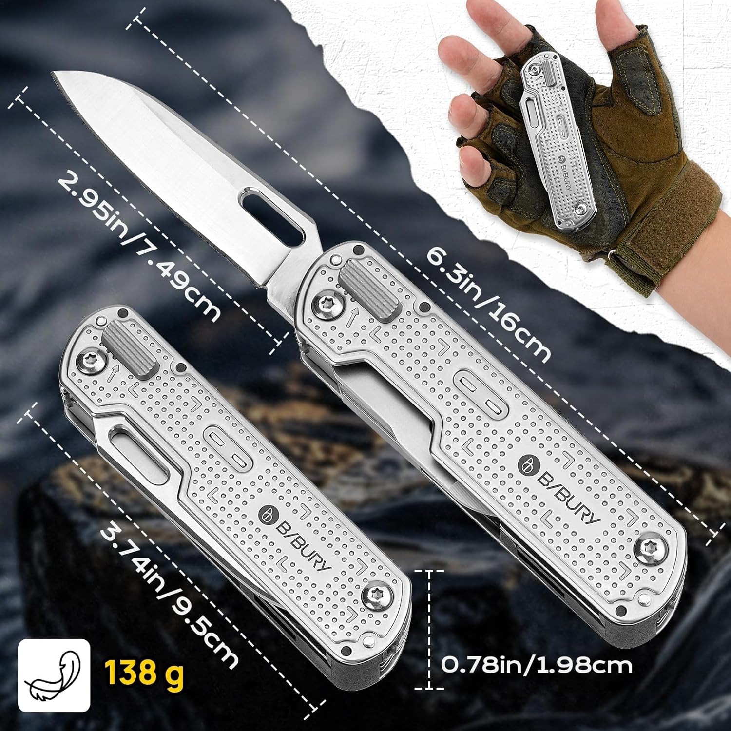 BIBURY Geschenke für Männer, Multitool EDC Taschenmesser, Survival Messer Edelstahl, Messer Outdoor, Papa Geschenk, Geburtstagsgeschenk Gadgets für Männer, Adventskalender Füllung Geschenke Männer – Bild 2