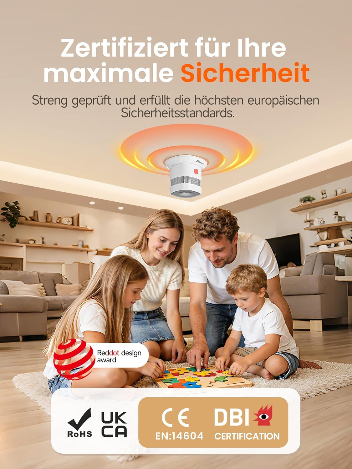 Heiman Smarter Rauchmelder HS1SA-E Plus, Rauchmelder erfordert Zigbee 3.0 Hub, DBI RoHS-zertifiziert, Feuermelder mit Magnethalterung, unterstützt ZHA & Z2M für Home Assistant – Bild 3