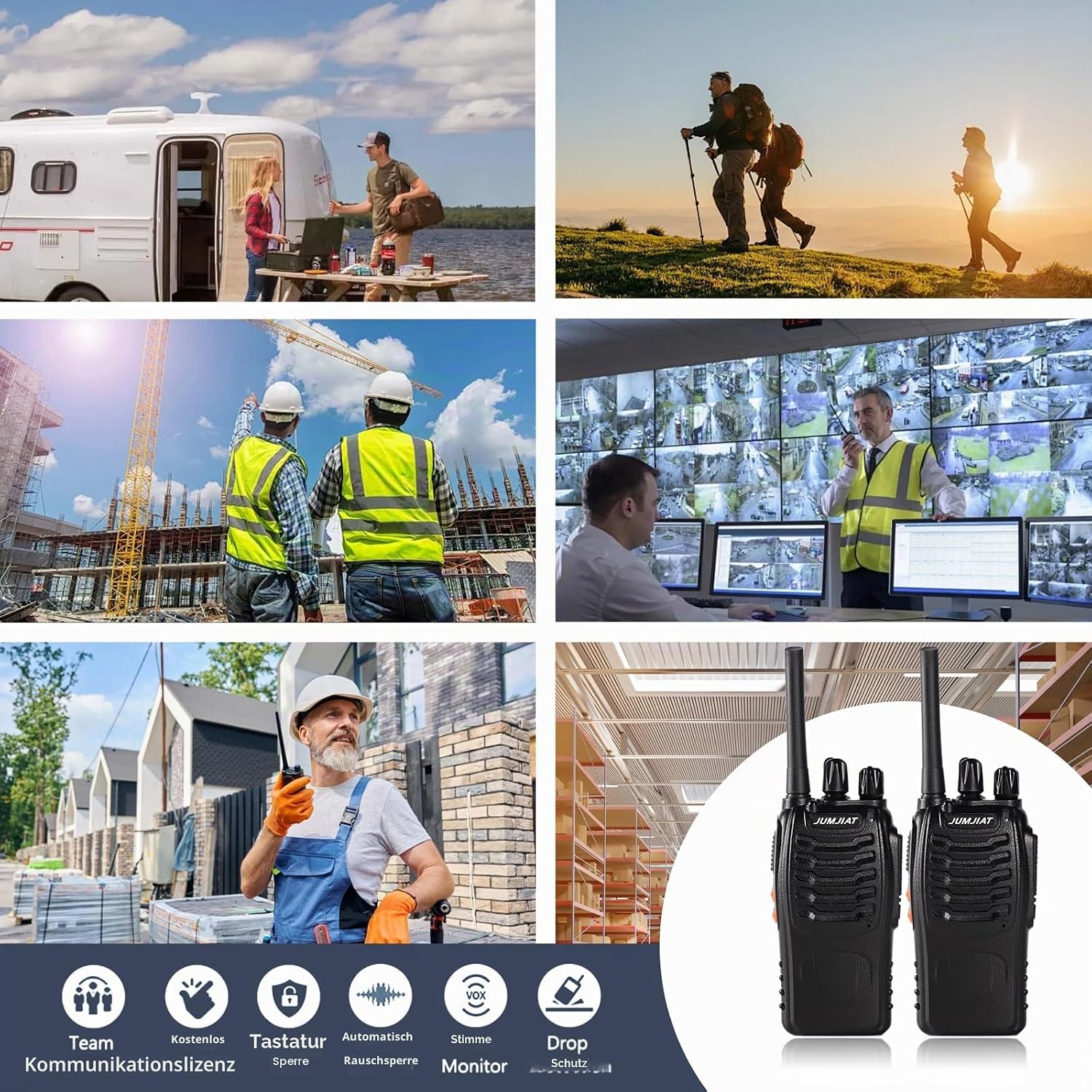 Walkie Talkie, 16 Kanäle, große Reichweite, integrierte LED-Taschenlampe, USB-Ladestation mit Typ-C-Kabel und Kopfhörer (2 Stück) – Bild 7