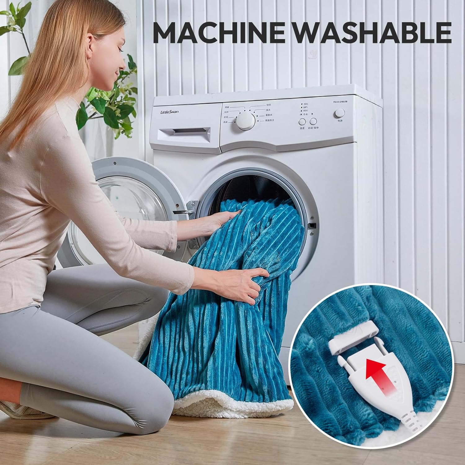 YDW Heizdecke, Heizdecke mit automatischer Abschaltung, 180 x 130 cm, Kuscheldecke, Heizdecke, Heizdecke, elektrisch für Bett, Überhitzungsschutz, waschbar, kuschelige Heizdecke – Türkis – Bild 7