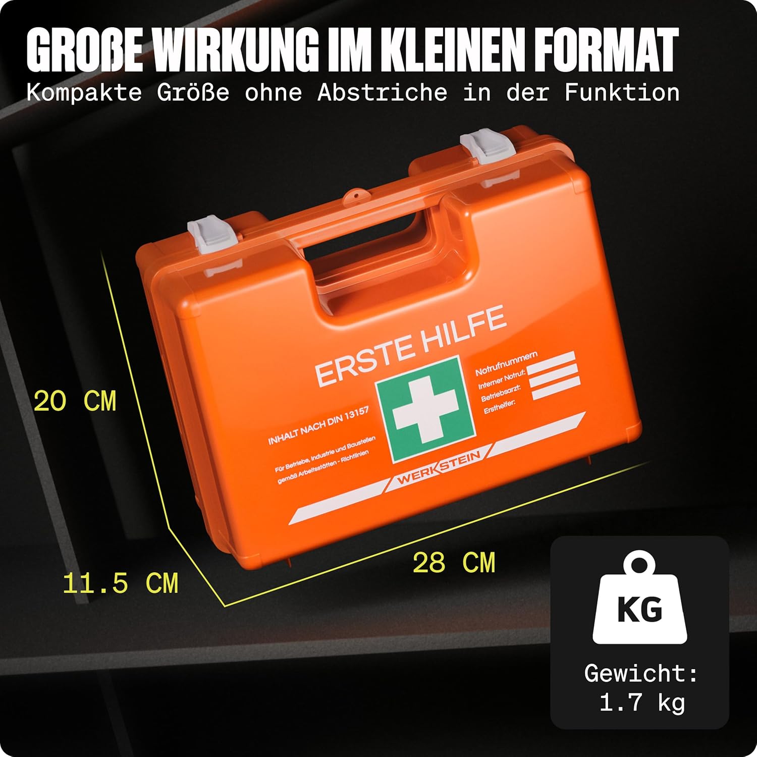 2 x Erste-Hilfe-Koffer mit Inhalt nach DIN 13157:2021, inkl. praktischer Wandhalterung, 5 x Aufkleber und Siegel, Erste-Hilfe-Koffer für Gewerbe, Einrichtung und Zuhause | Erste-Hilfe-Set inklusive praktischer Wandhalterung, 5 x Aufkleber und Siegel – Bild 8
