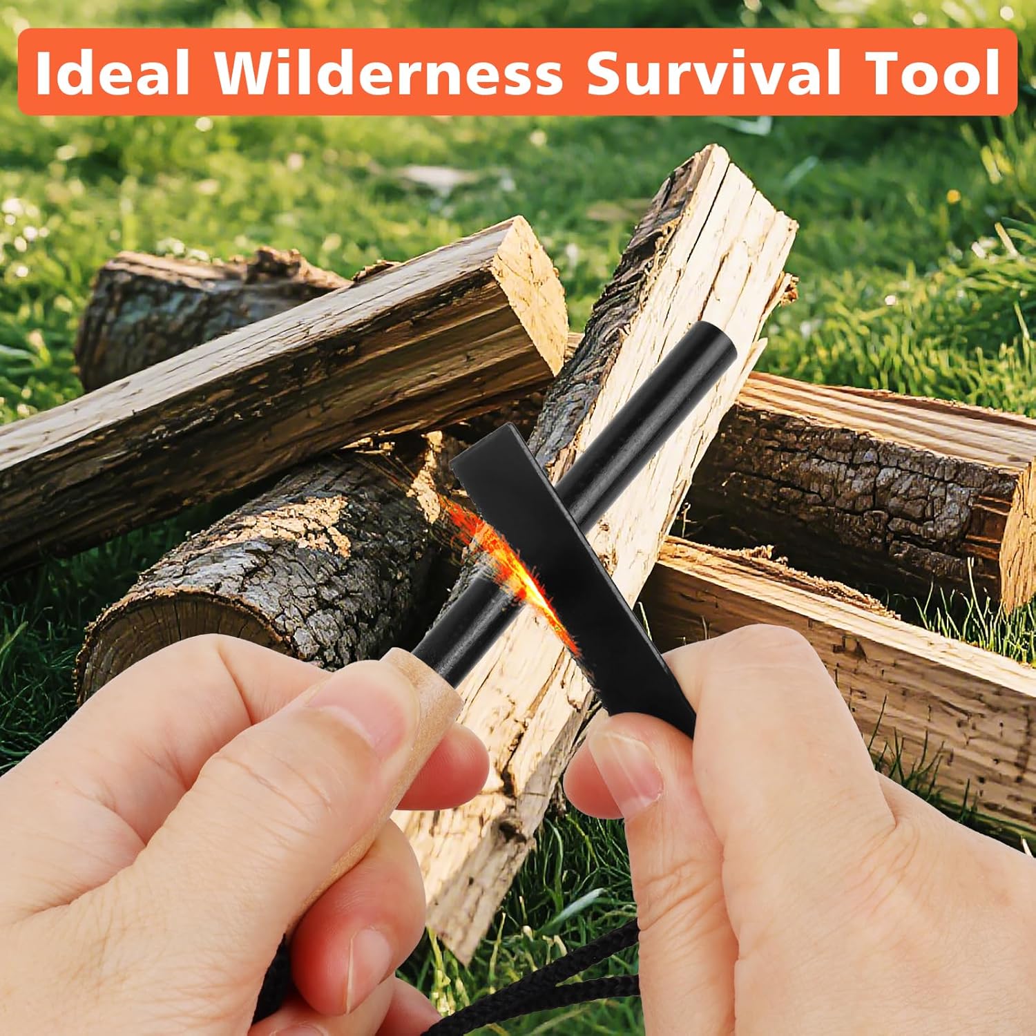Outdoor-Feuerstahl-Überlebensfeuerstein mit Holzgriff und Kompass, 2 Stück | Magnesium Feueranzünder Survival Set, Feueranzünder aus Feuersteinstahl, Survival Kit für Bushcraft, Camping, Wandern, Lagerfeuer – Bild 6