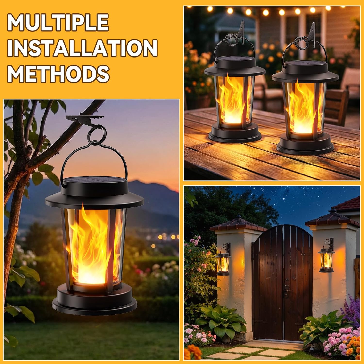 Solarleuchten zum Aufhängen/Stellen im Freien, Solarlaternen für den Außenbereich, warmweiß, IP65 wasserdicht, Retro-Solarleuchten, Gartendekoration mit Clips für den Garten im Freien, 2 Stück (schwarz). – Bild 8